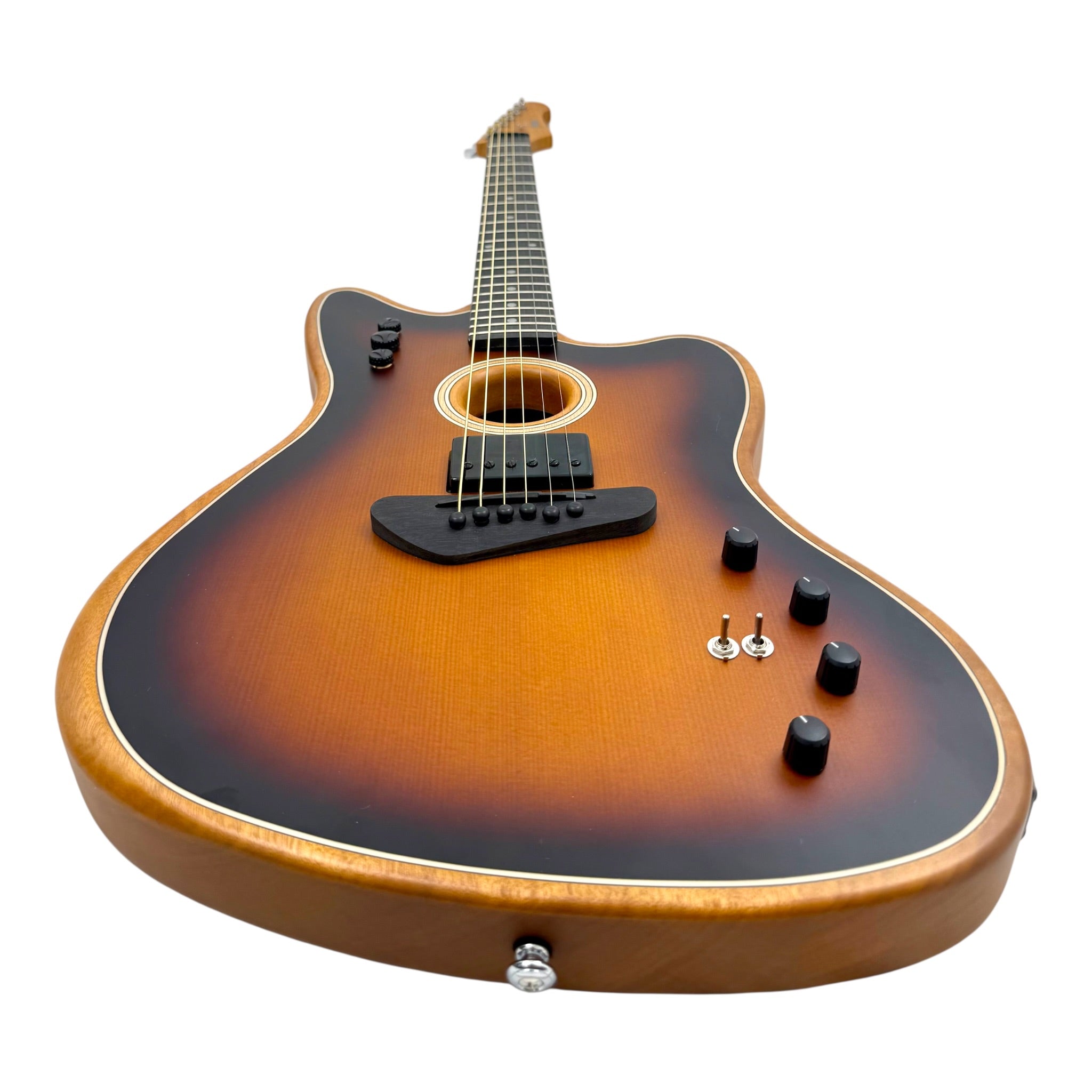 Haze JMACOUSTASONIC “SoundLab” Okoume Hollow-Body Hybrid HJM Electric-Acoustic Guitar in Matte Sunburst