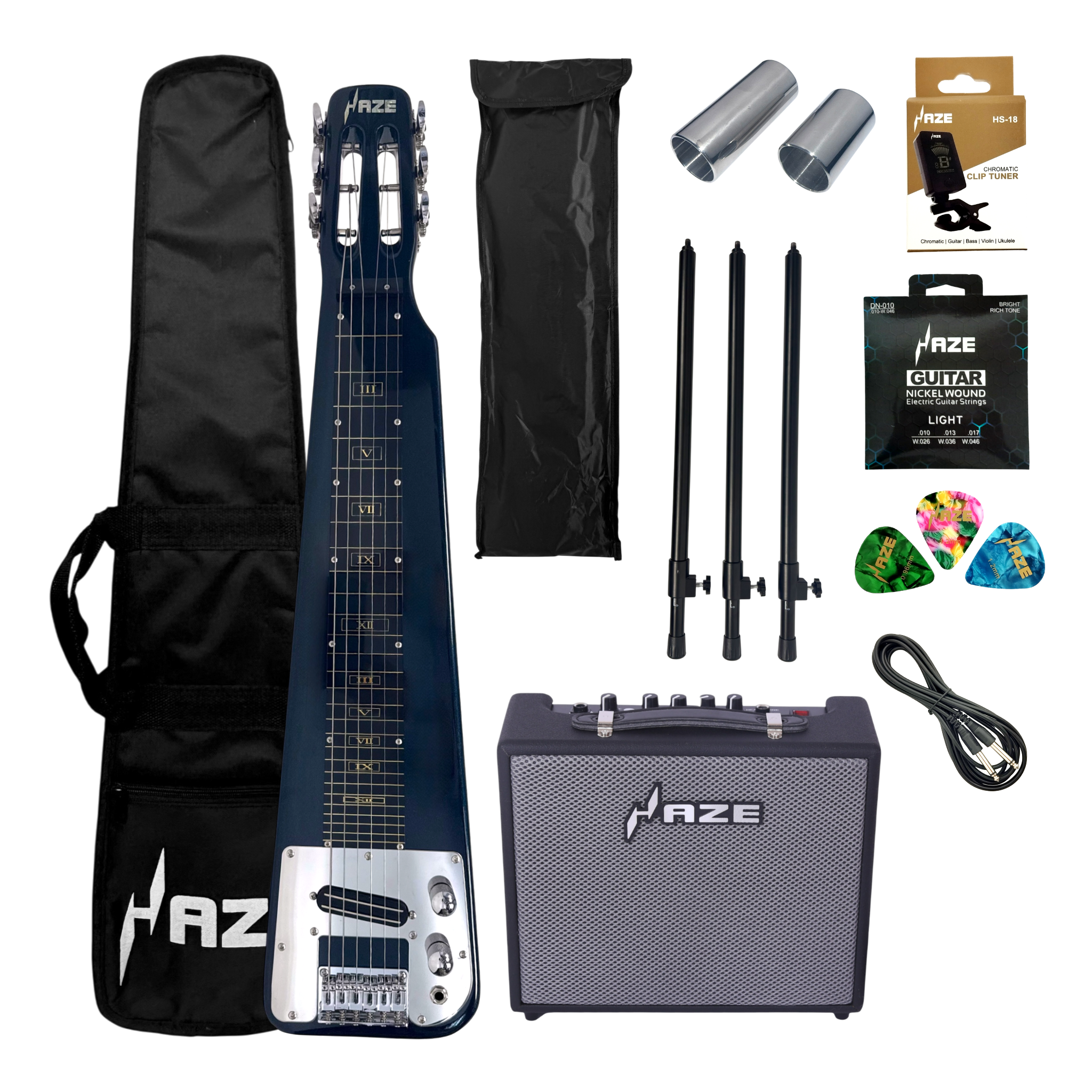 Haze LT30MBL Metallic Deep Teal Lap Steel Electric Guitar + 10W Amp. (Optional)