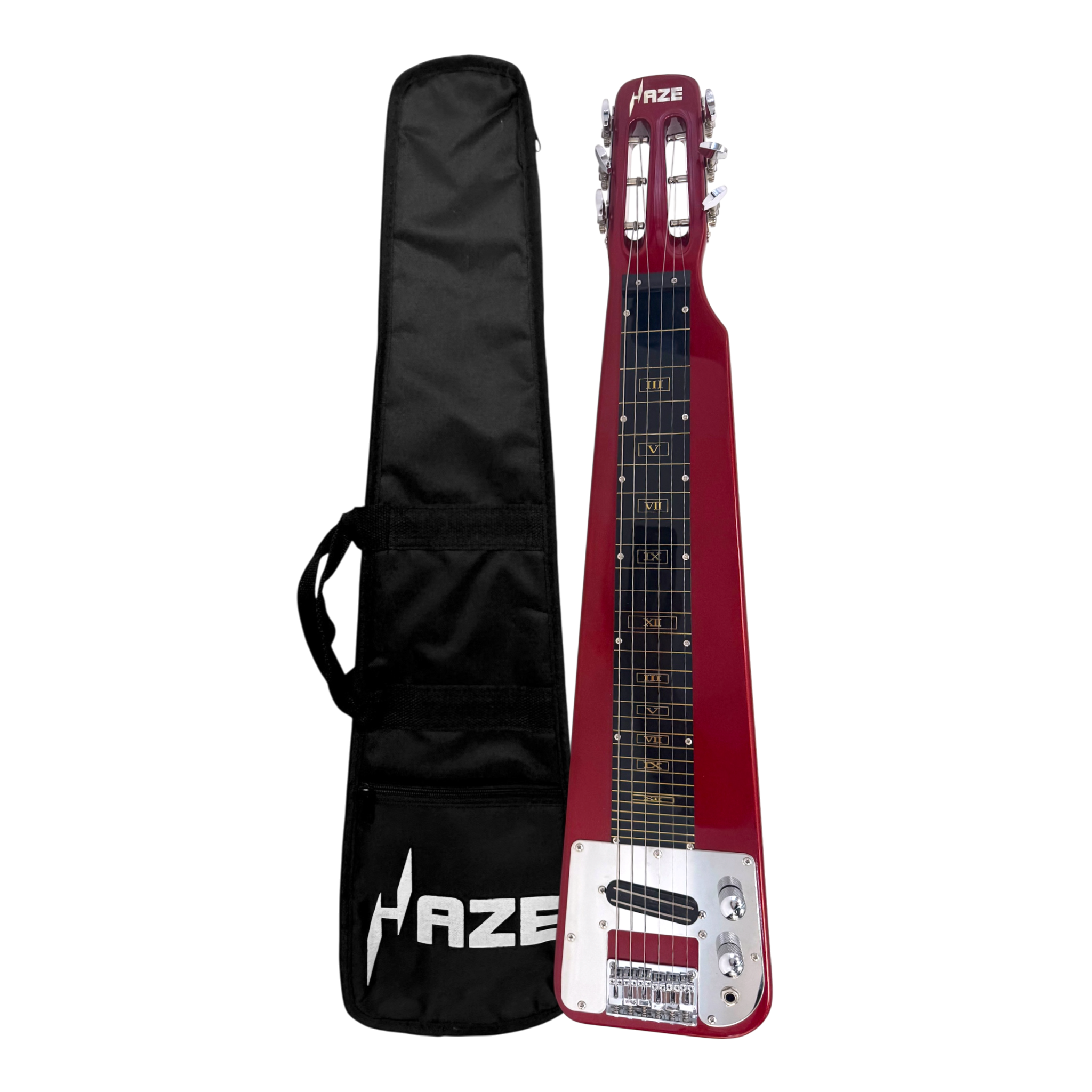 Haze LT30MRD Metallic Wine Red Lap Steel Electric Guitar + 10W Amp. (Optional)