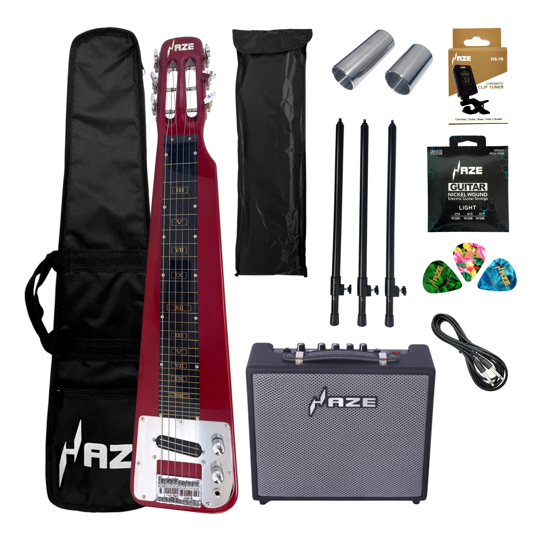 Haze LT30MRD Metallic Wine Red Lap Steel Electric Guitar + 10W Amp. (Optional)