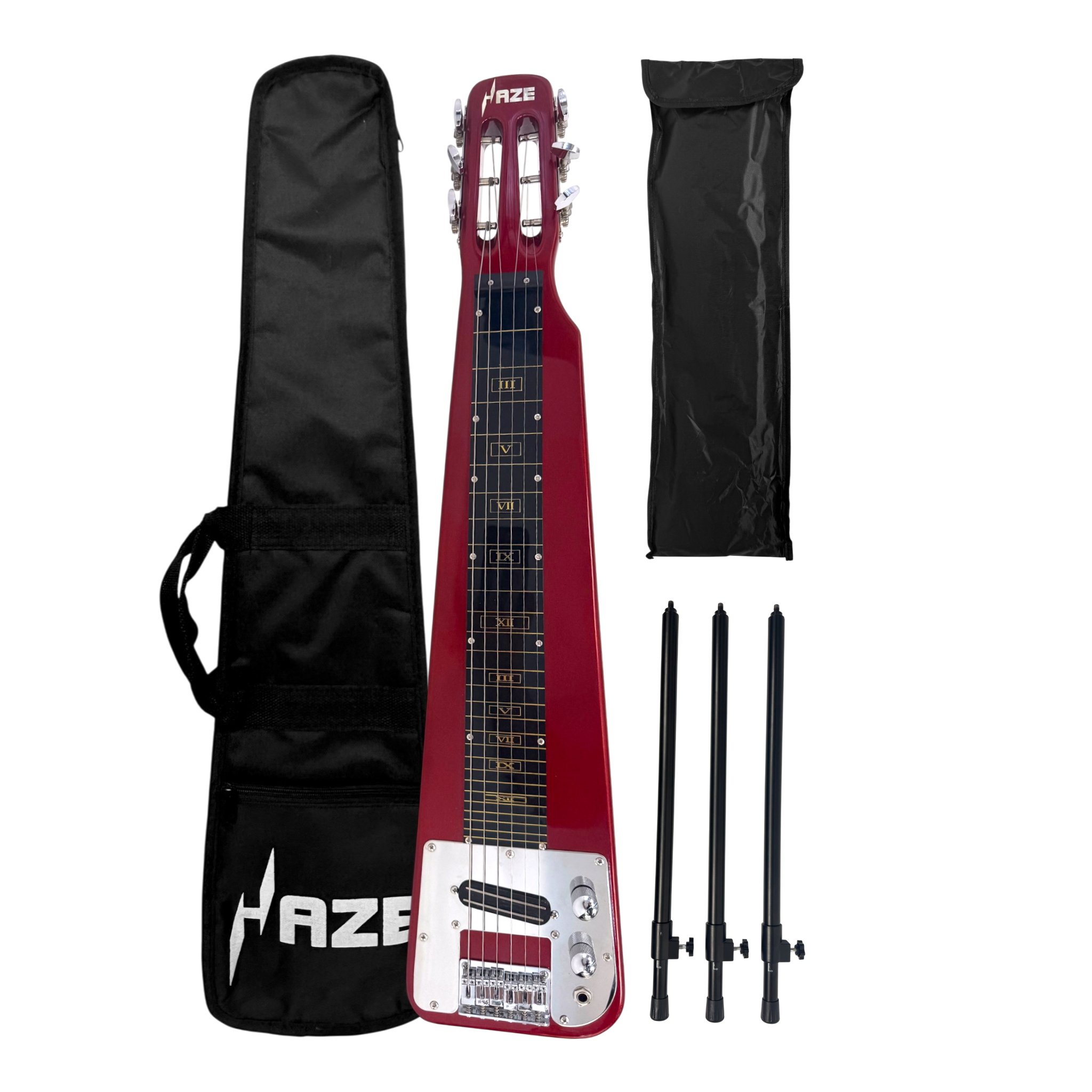Haze LT30MRD Metallic Wine Red Lap Steel Electric Guitar + 10W Amp. (Optional)