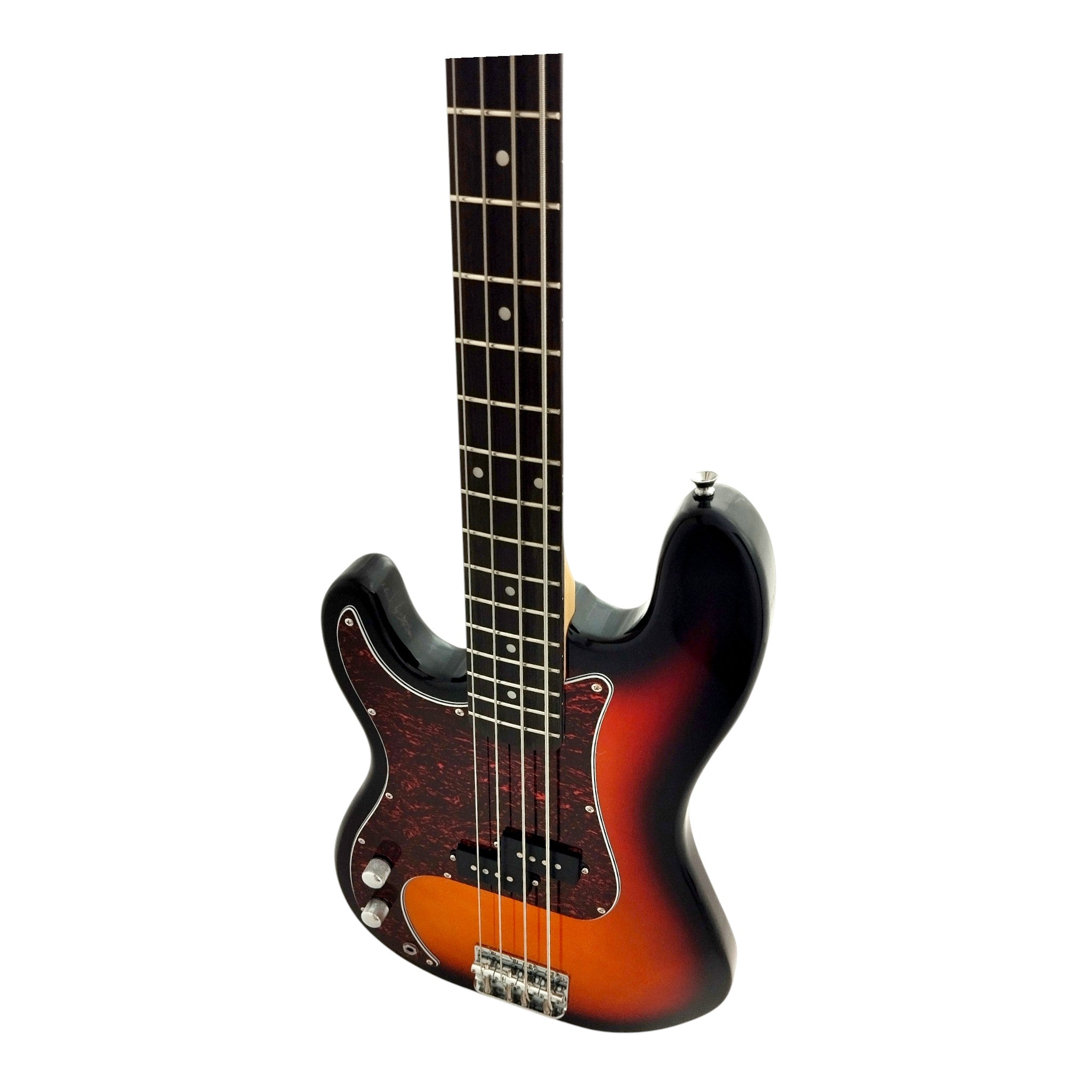 Haze Left Handed Basswood Sunburst Electric Bass Guitar - PB172BSLH  with Accessories and Haze CUBEBABY Portable Multifunctional Bass (Optional)
