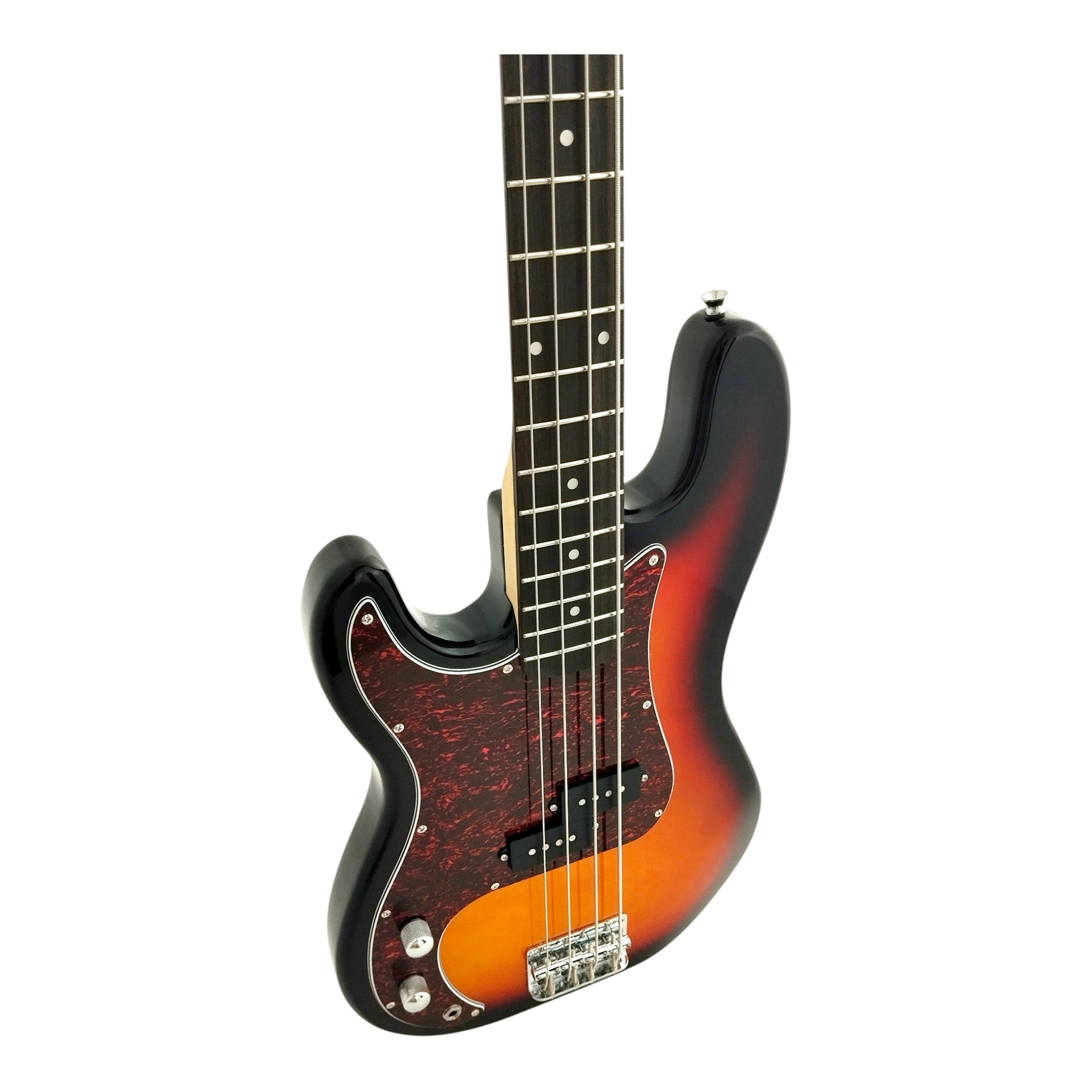 Haze Left Handed Basswood Sunburst Electric Bass Guitar - PB172BSLH  with Accessories and Haze CUBEBABY Portable Multifunctional Bass (Optional)