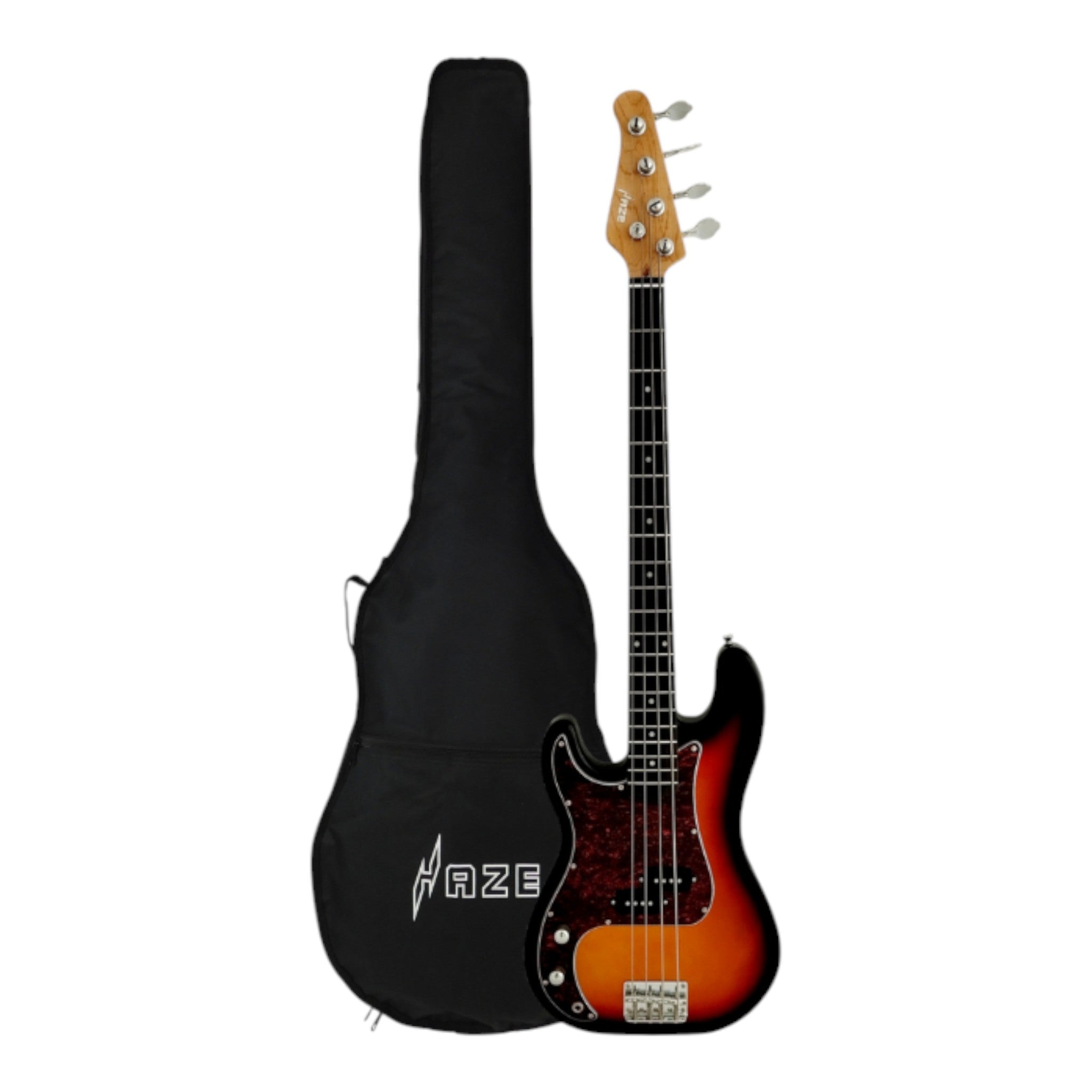 Haze Left Handed Basswood Sunburst Electric Bass Guitar - PB172BSLH  with Accessories and Haze CUBEBABY Portable Multifunctional Bass (Optional)