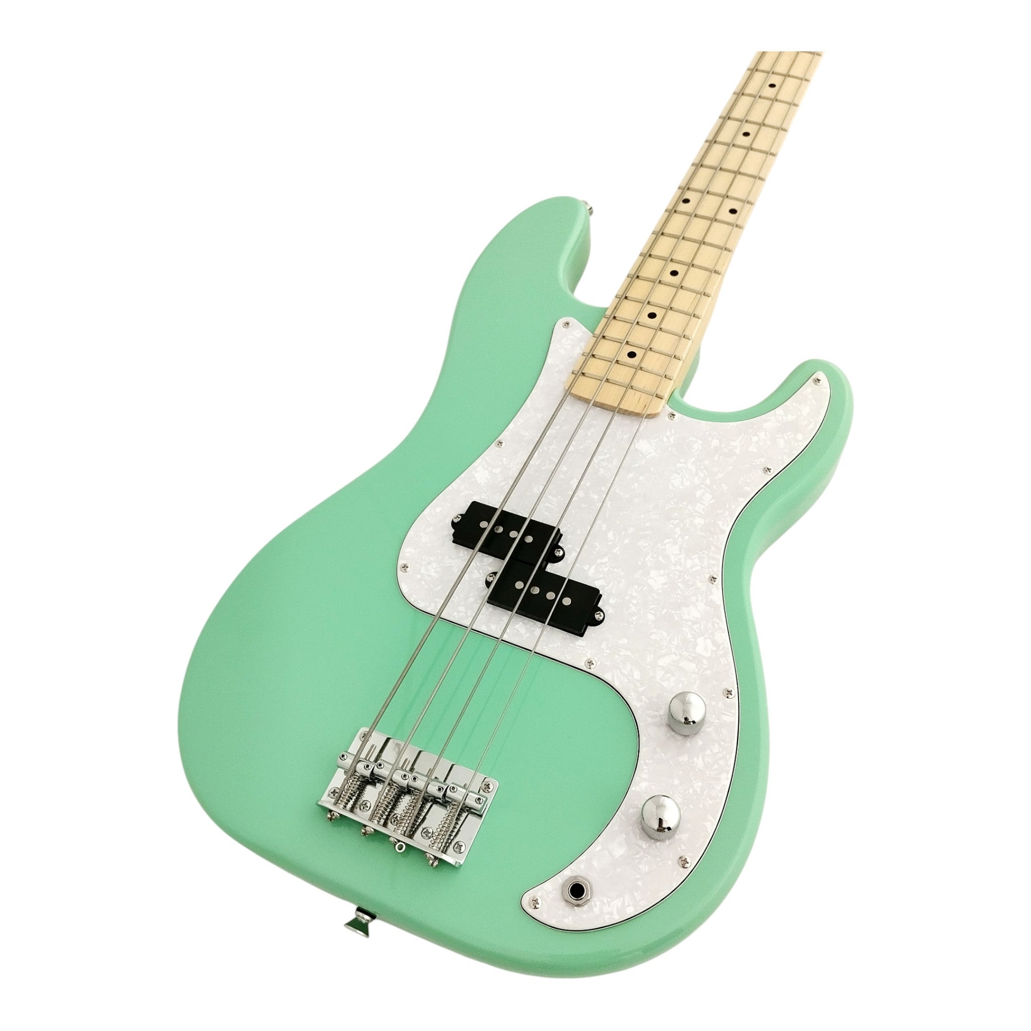 Haze Basswood Seafoam Green Electric Bass Guitar - Surf Green PB172GN  with Accessories and Haze CUBEBABY Portable Multifunctional Bass (Optional)