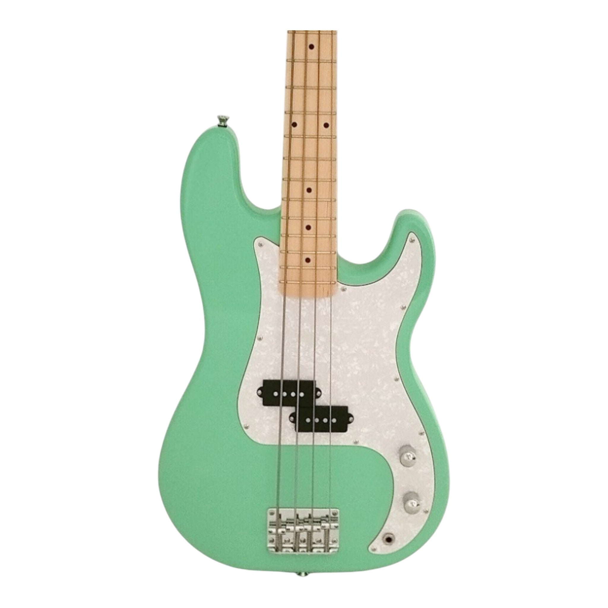 Haze Basswood Seafoam Green Electric Bass Guitar - Surf Green PB172GN  with Accessories and Haze CUBEBABY Portable Multifunctional Bass (Optional)