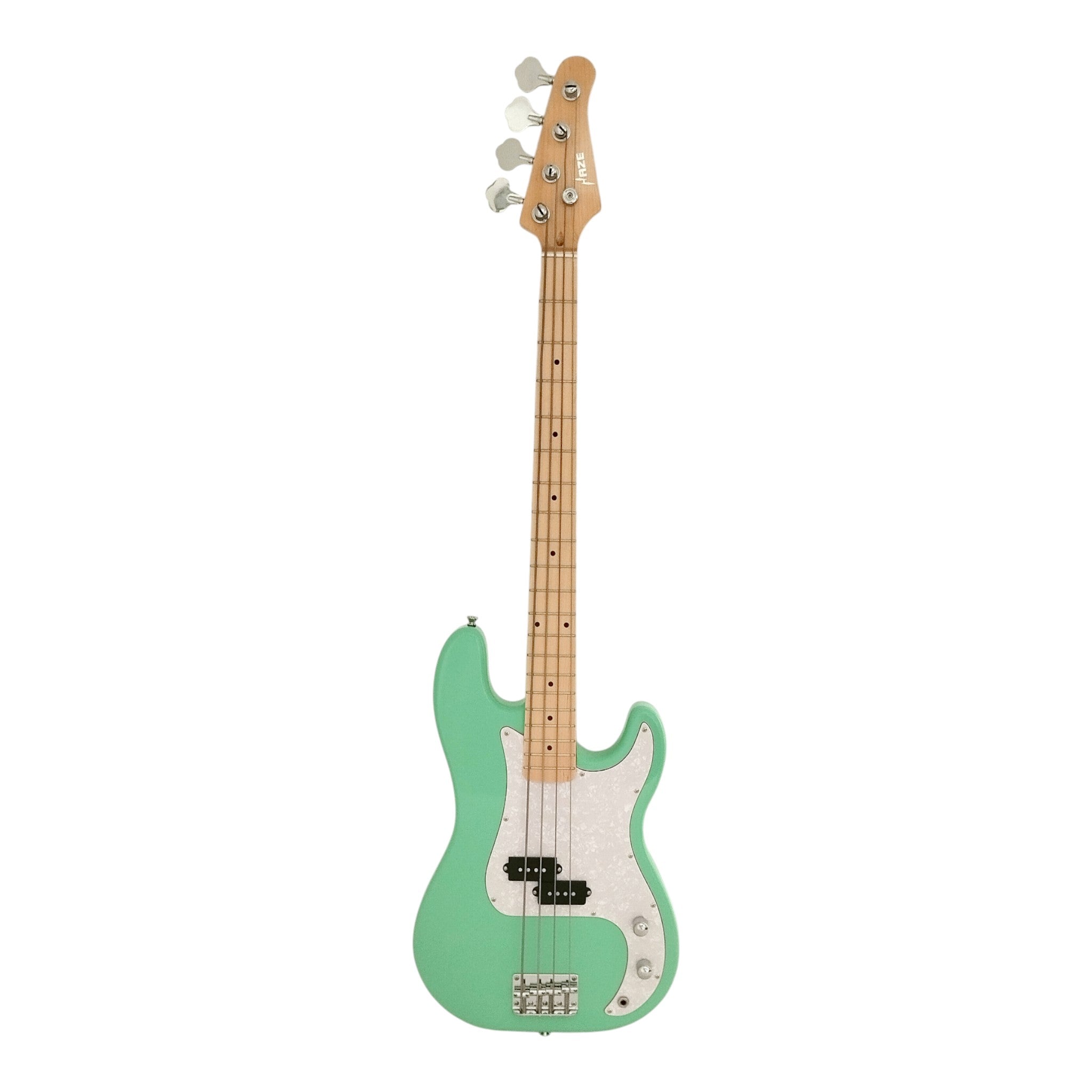 Haze Basswood Seafoam Green Electric Bass Guitar - Surf Green PB172GN  with Accessories and Haze CUBEBABY Portable Multifunctional Bass (Optional)