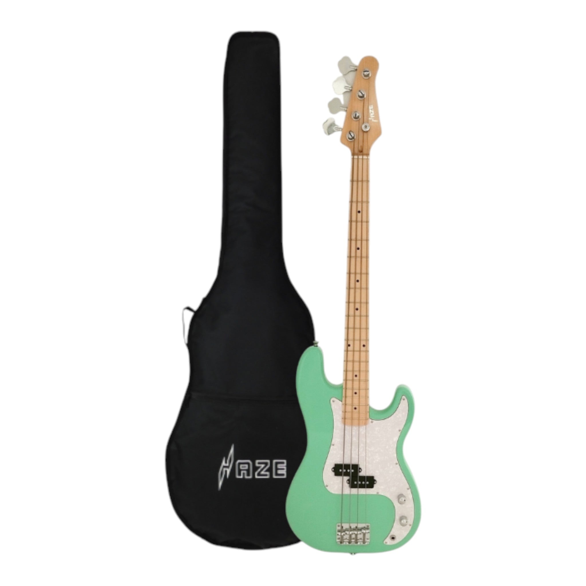 Haze Basswood Seafoam Green Electric Bass Guitar - Surf Green PB172GN  with Accessories and Haze CUBEBABY Portable Multifunctional Bass (Optional)