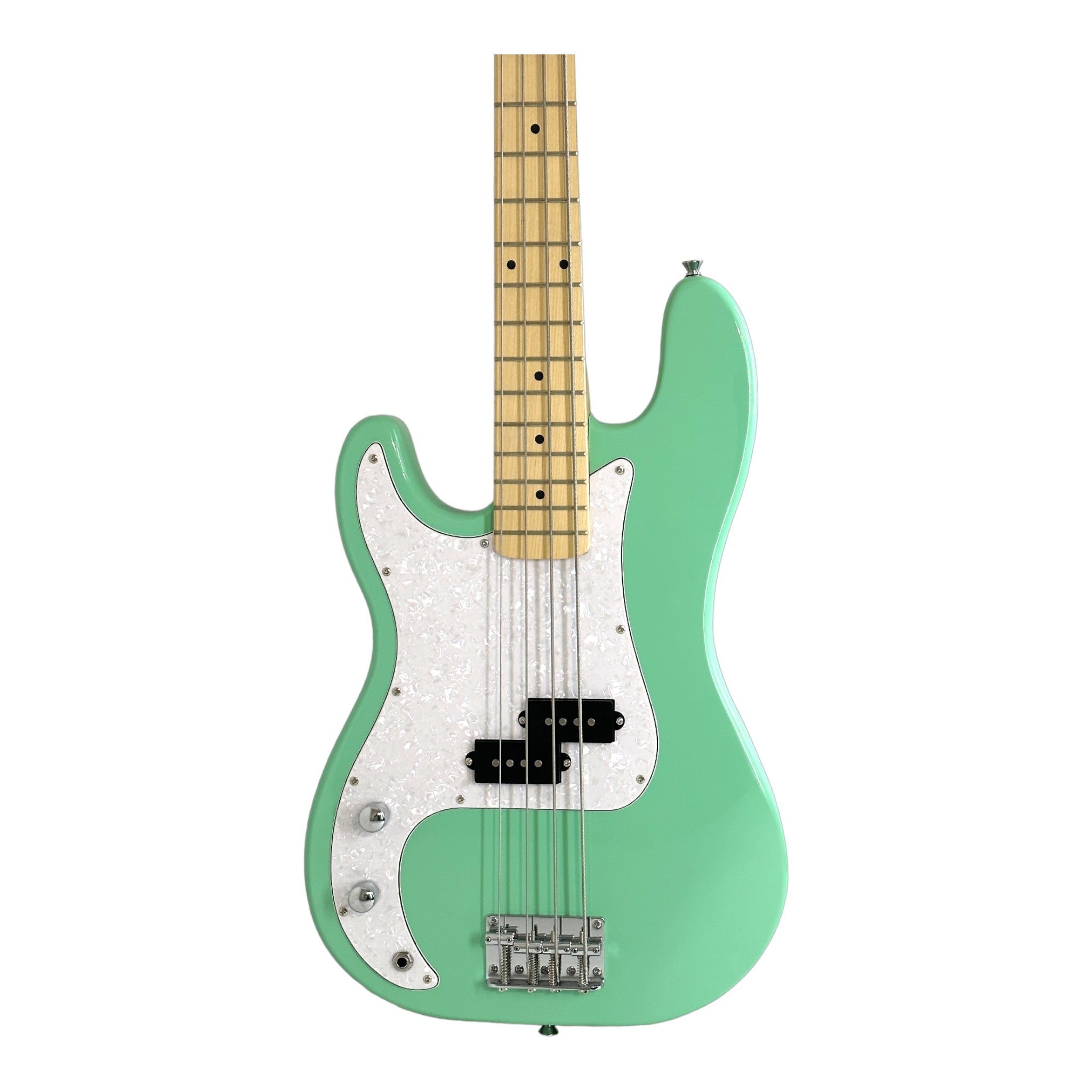 Haze Left Handed Basswood Seafoam Green Electric Bass Guitar - Surf Green PB172SGNLH with Accessories and Haze CUBEBABY Portable Multifunctional Bass (Optional)