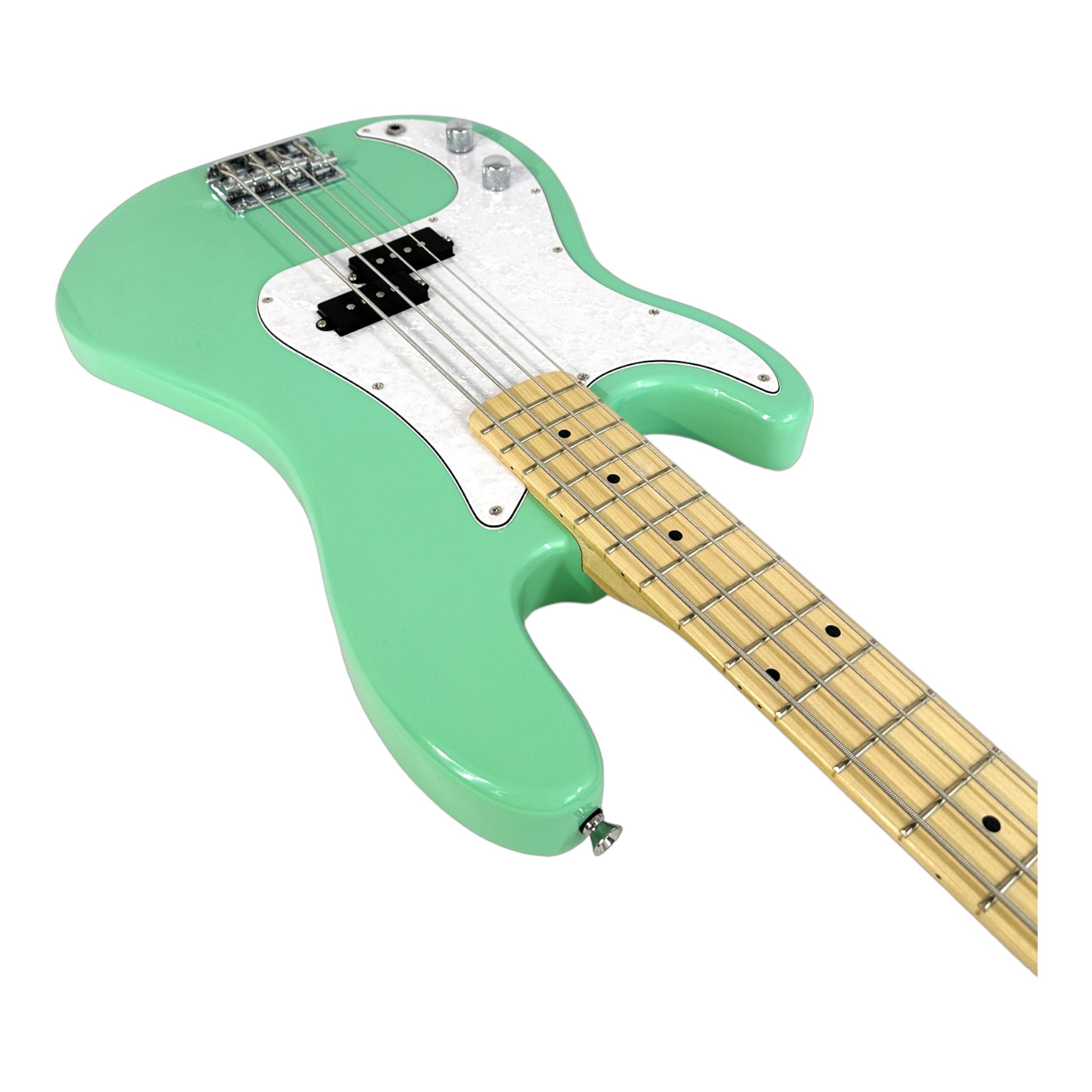 Haze Left Handed Basswood Seafoam Green Electric Bass Guitar - Surf Green PB172SGNLH with Accessories and Haze CUBEBABY Portable Multifunctional Bass (Optional)