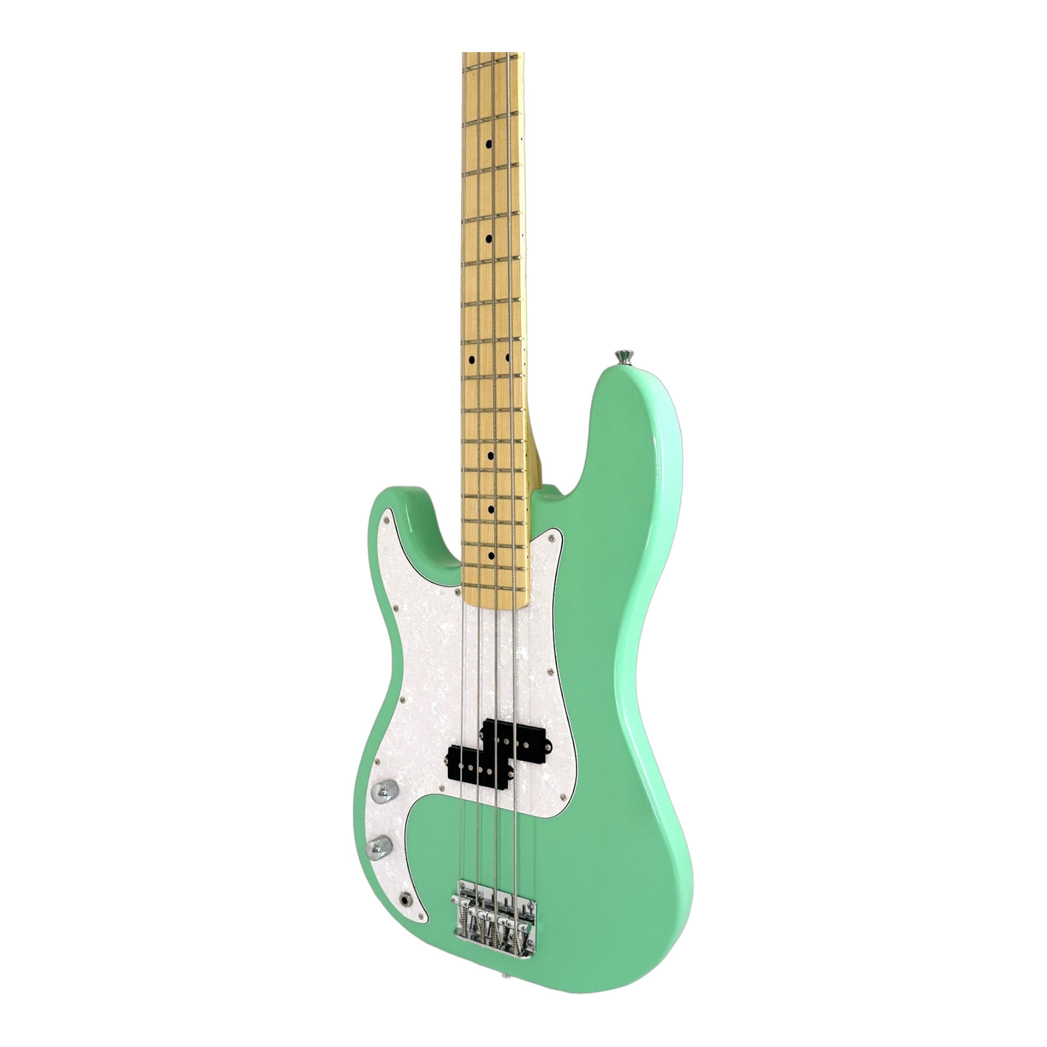 Haze Left Handed Basswood Seafoam Green Electric Bass Guitar - Surf Green PB172SGNLH with Accessories and Haze CUBEBABY Portable Multifunctional Bass (Optional)