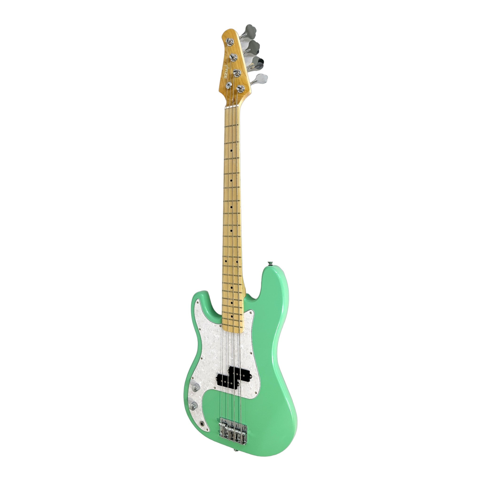 Haze Left Handed Basswood Seafoam Green Electric Bass Guitar - Surf Green PB172SGNLH with Accessories and Haze CUBEBABY Portable Multifunctional Bass (Optional)