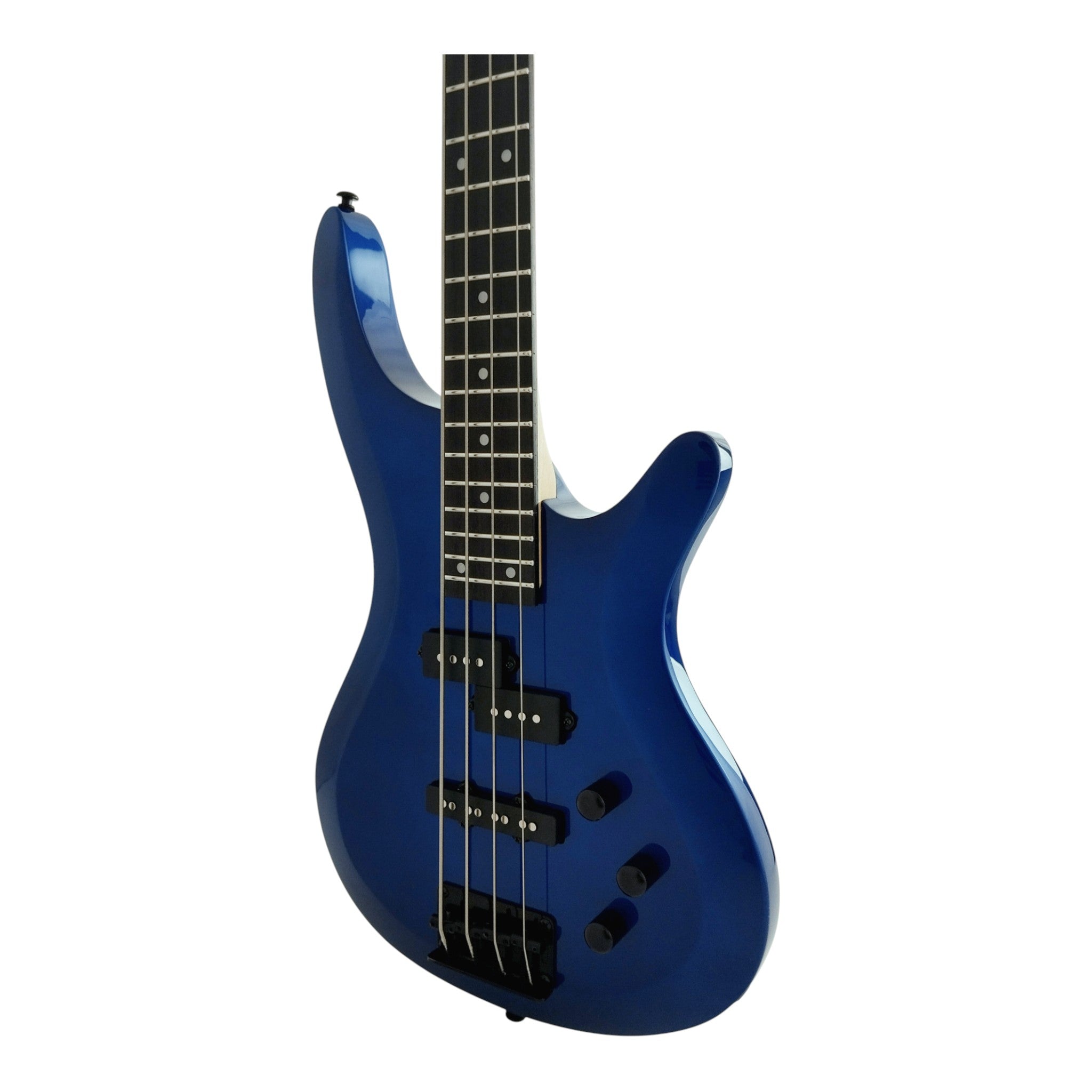 Haze SBG385JB Electric Bass Guitar, 4-String, Navy Metallic Blue with Accessories and Haze CUBEBABY Multi Effects Pedals(Optional)