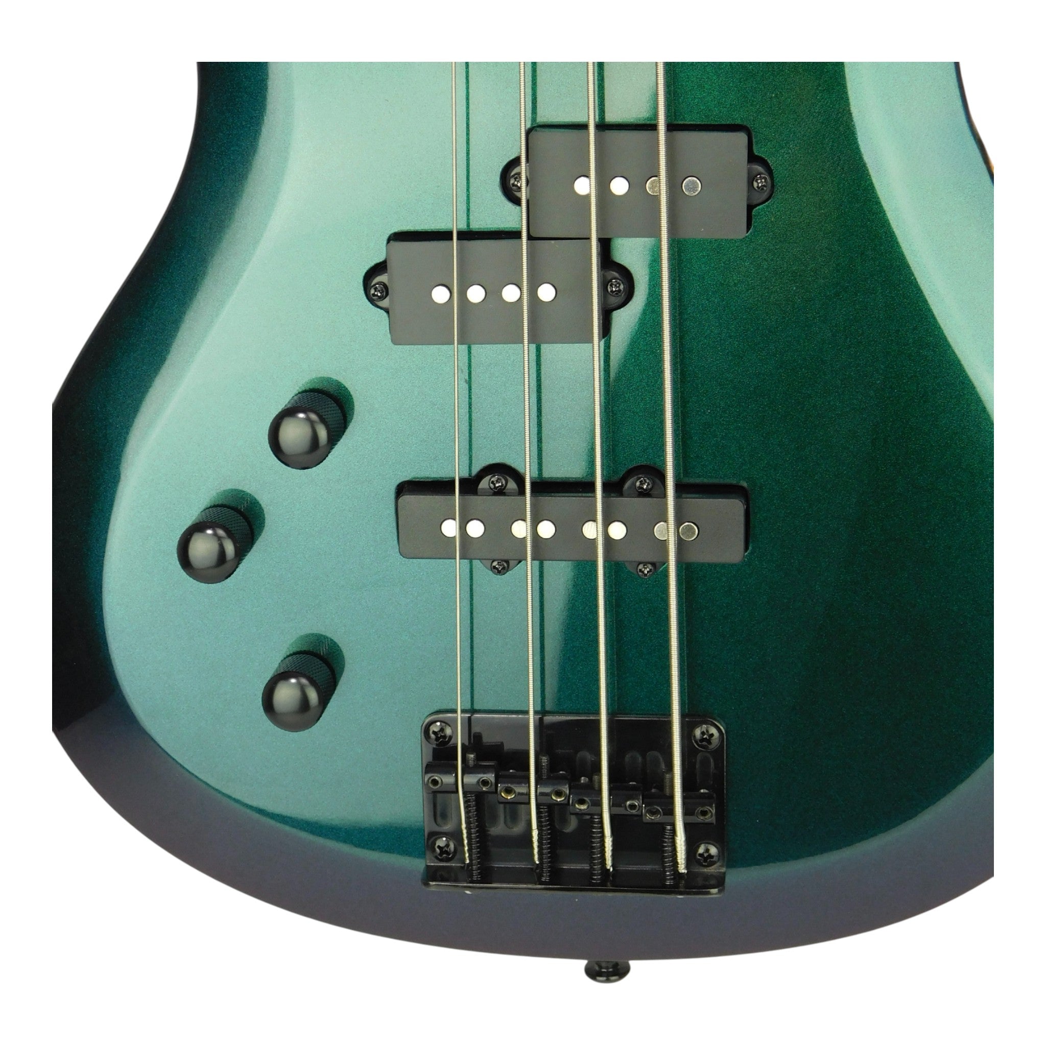 Haze Left-Handed Split/Single Coil Solid Basswood J-Style Electric Bass Guitar - Chameleon SBG385VLH