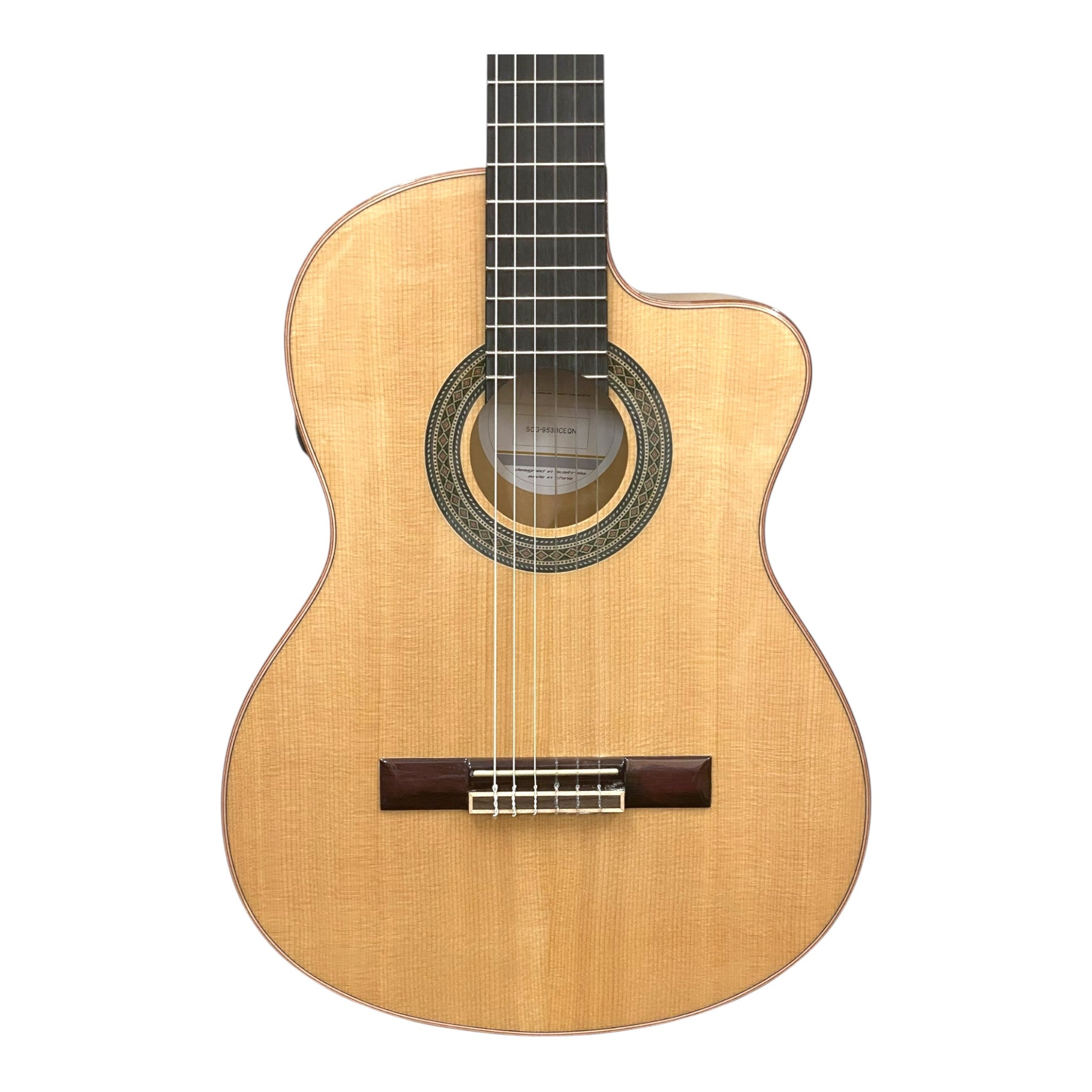 Haze Solid Spruce Top Flamed Maple Bowled Back Cutaway Classical Guitar w/ Double OS1 Vibration Pickups - SCG953BCEQN