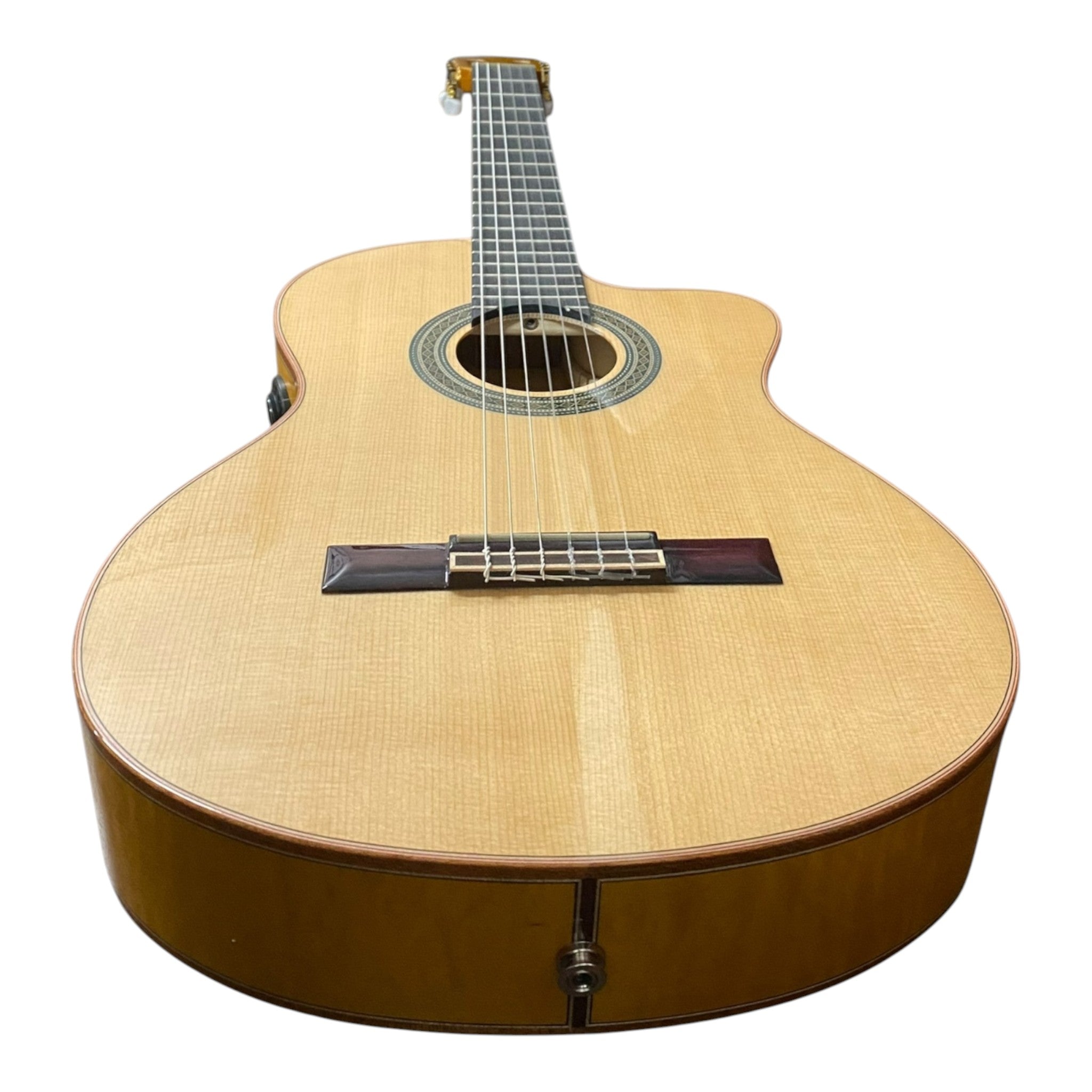 Haze 'LiveTone' Solid Spruce Top Flamed Maple Bowled Back Cutaway Classical Guitar w/ Double OS1 Vibration Pickups - SCG953BCEQN