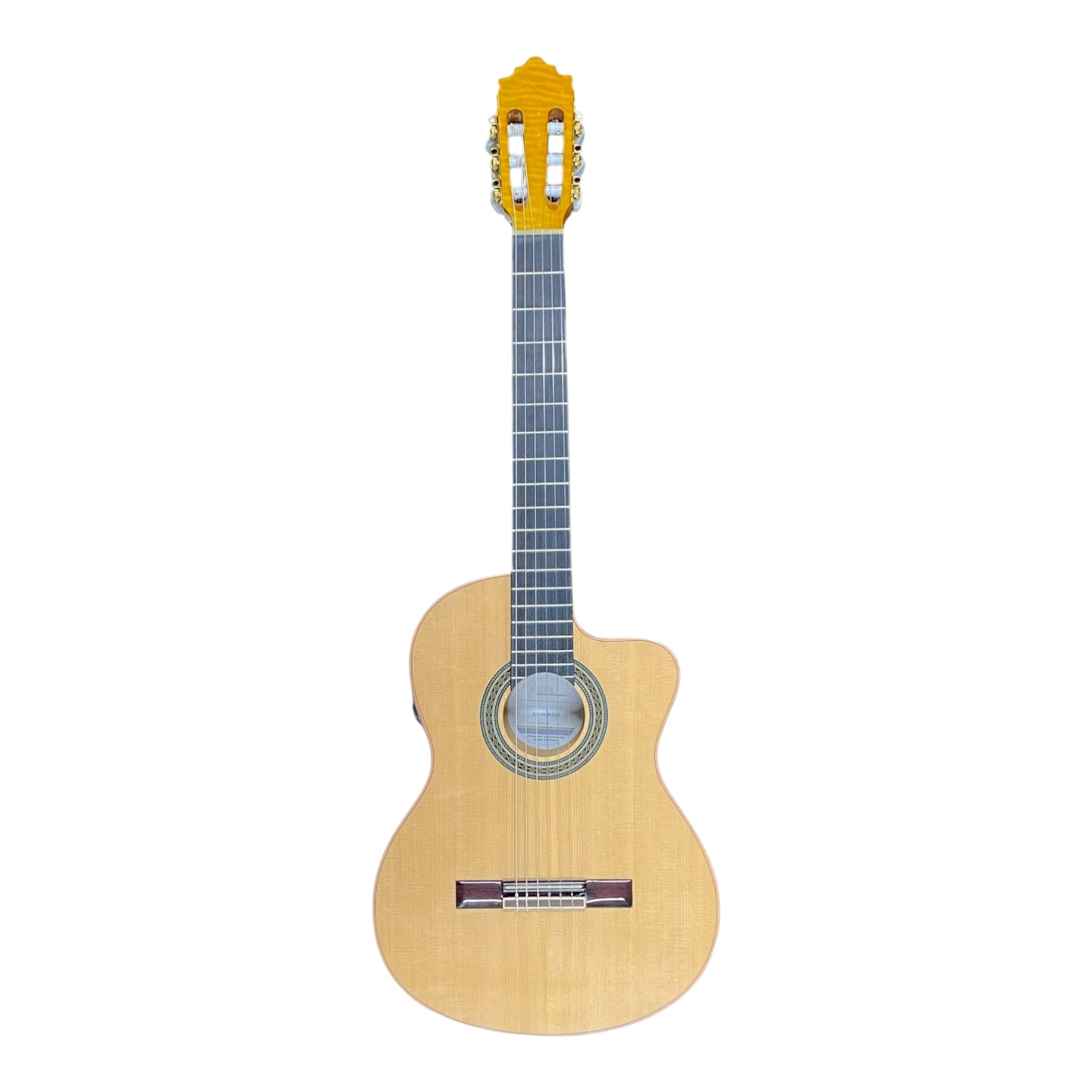Haze 'LiveTone' Solid Spruce Top Flamed Maple Bowled Back Cutaway Classical Guitar w/ Double OS1 Vibration Pickups - SCG953BCEQN