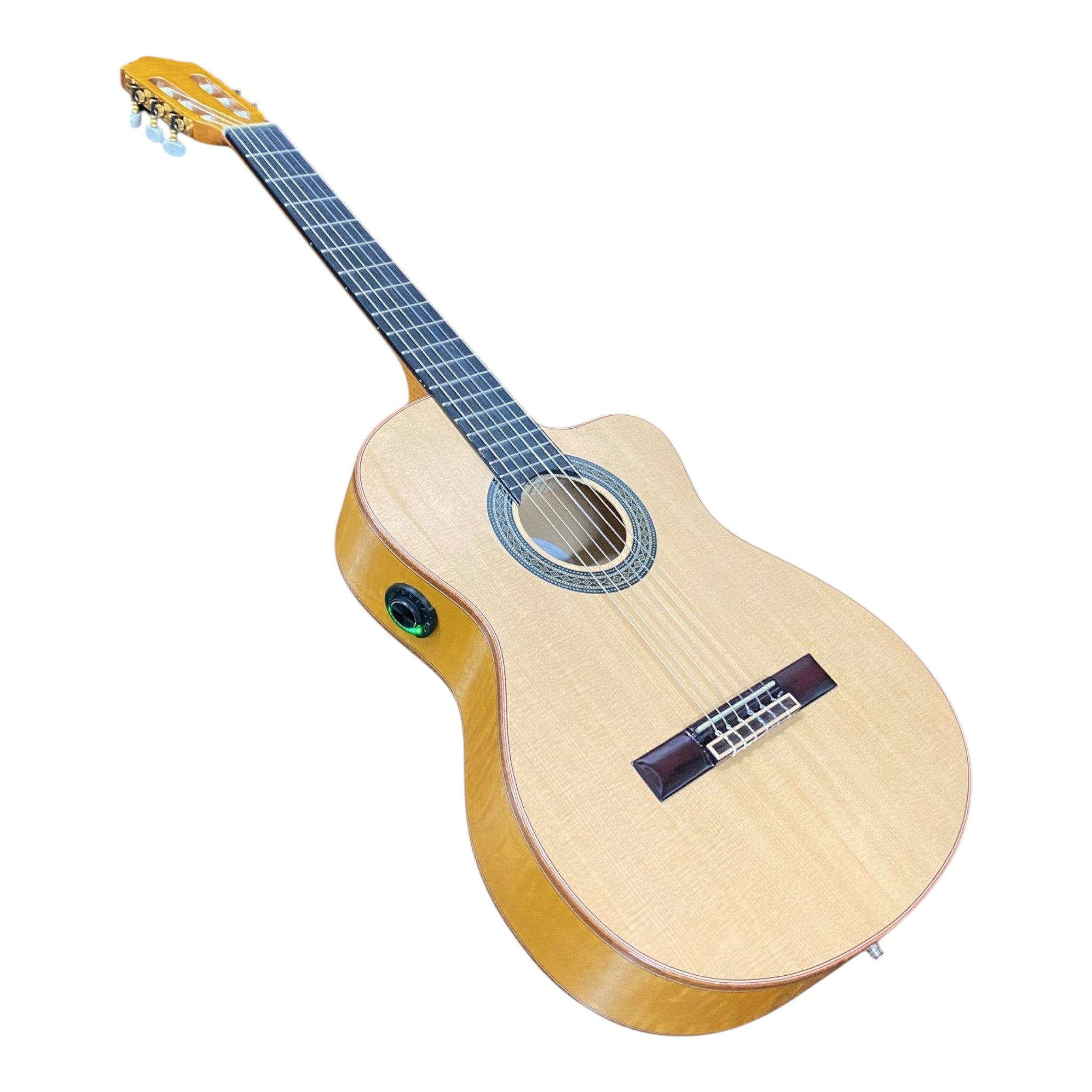 Haze 'LiveTone' Solid Spruce Top Flamed Maple Bowled Back Cutaway Classical Guitar w/ Double OS1 Vibration Pickups - SCG953BCEQN