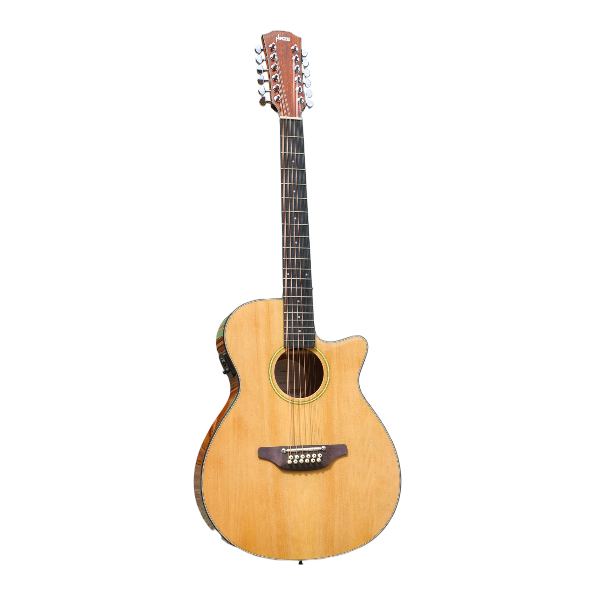 Haze SDG82712CEQSN 12-String Solid Spruce Acoustic-Electric Guitar with Height Adjustable Saddle - Natural