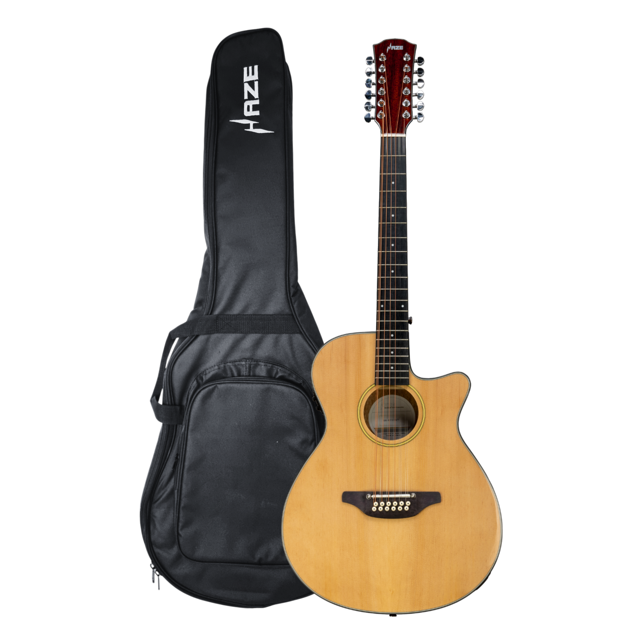 Haze SDG82712CEQSN 12-String Solid Spruce Acoustic-Electric Guitar with Height Adjustable Saddle - Natural