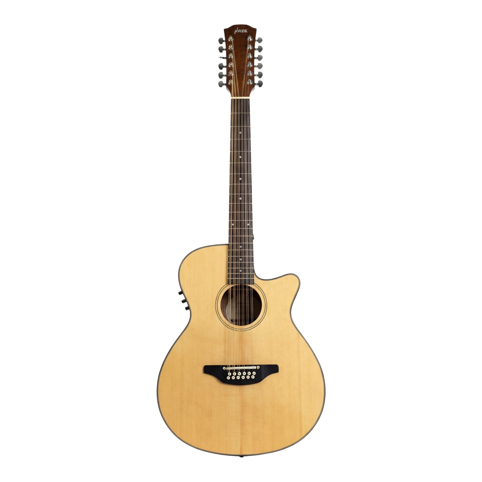 Haze SDG82712CEQSNVBT 12-String Solid Spruce Acoustic-Electric Guitar with Height Adjustable Saddle - Natural
