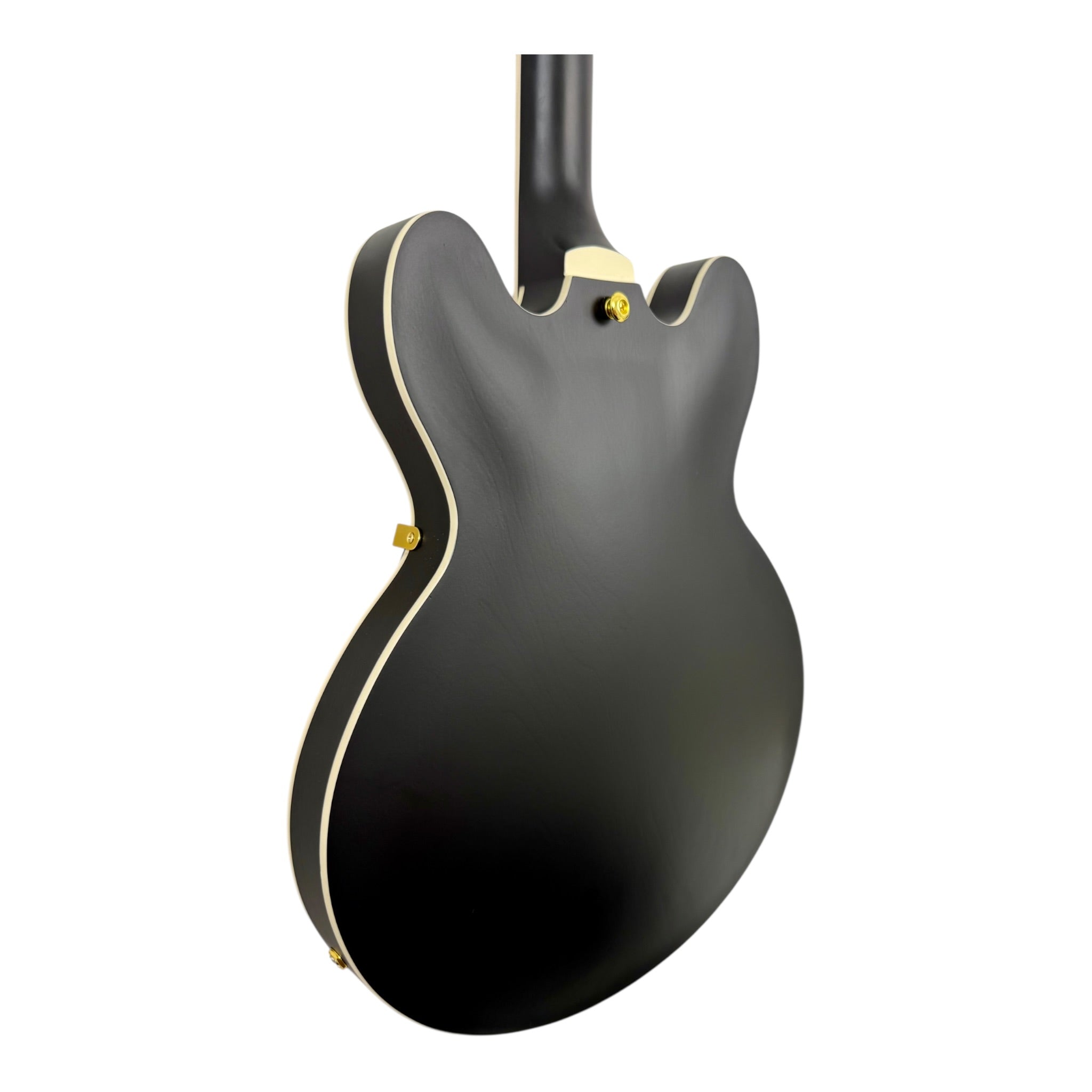 The Haze Nightshade SEG1975BK Maple Semi-Hollow Arched Top HES Electric Guitar in Obsidian Black w/ Vibrato Bar