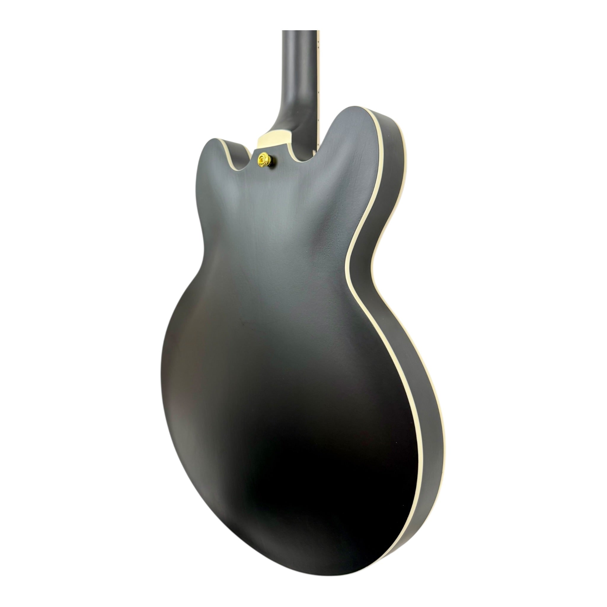 The Haze Nightshade SEG1975BK Maple Semi-Hollow Arched Top HES Electric Guitar in Obsidian Black w/ Vibrato Bar