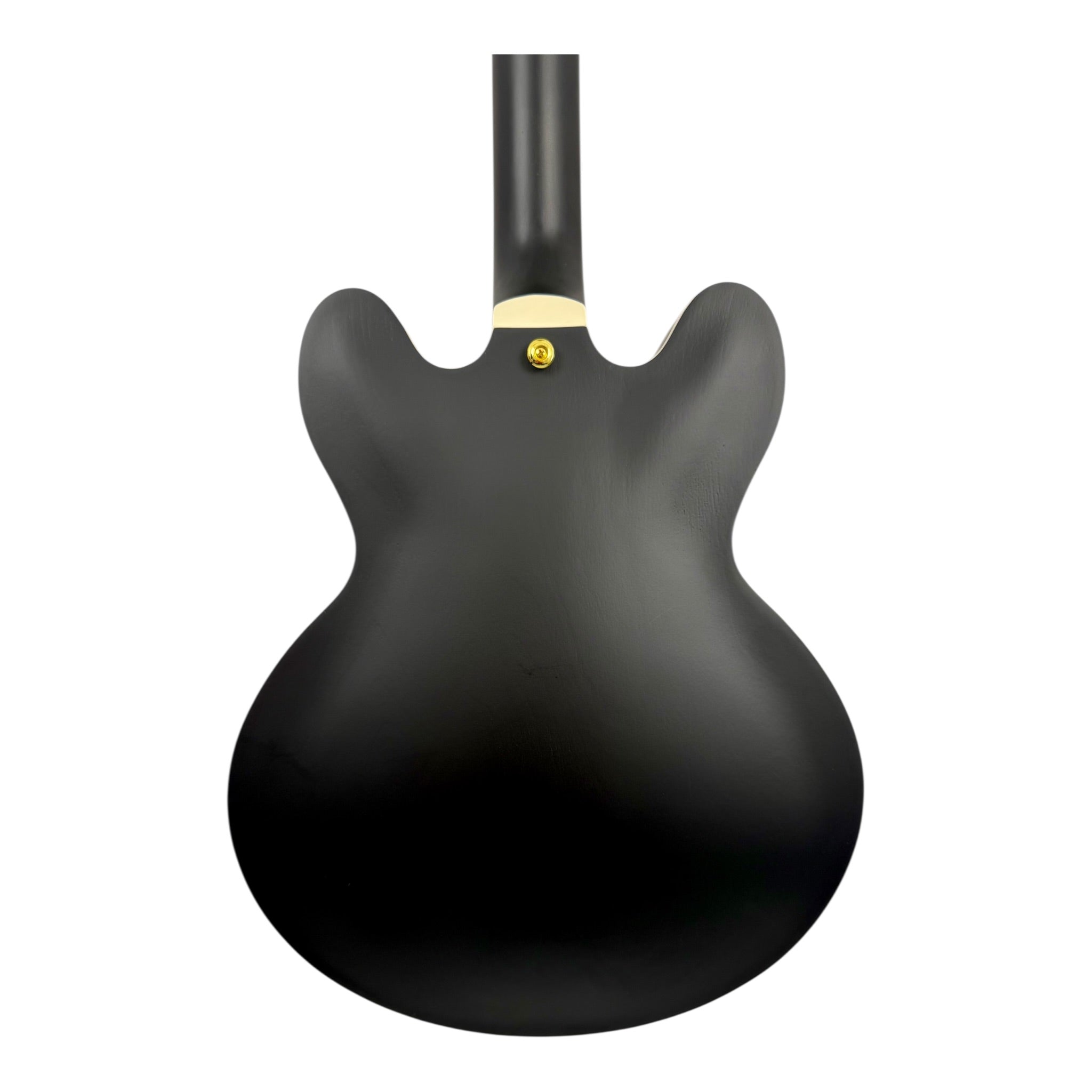 The Haze Nightshade SEG1975BK Maple Semi-Hollow Arched Top HES Electric Guitar in Obsidian Black w/ Vibrato Bar