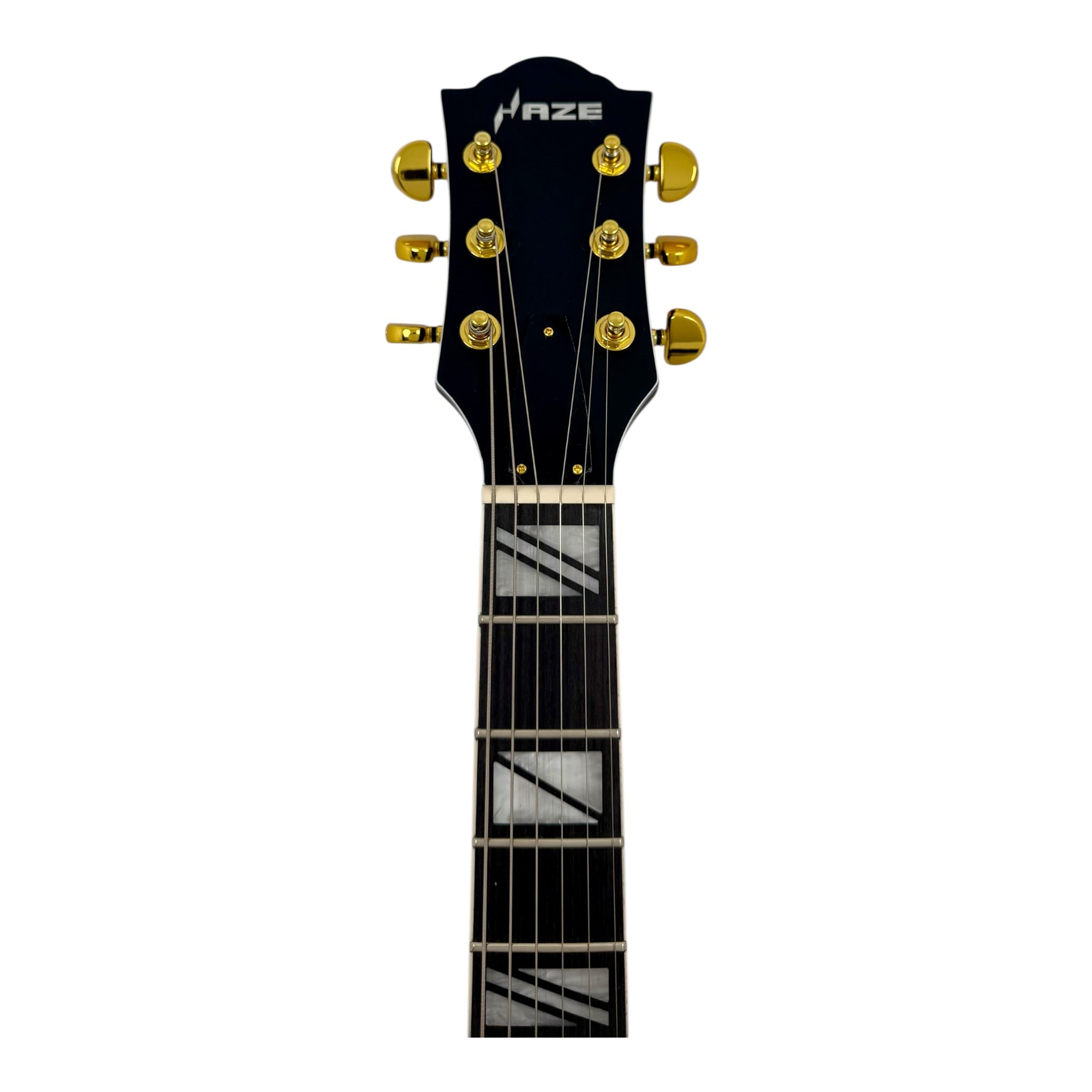 The Haze Nightshade SEG1975BK Maple Semi-Hollow Arched Top HES Electric Guitar in Obsidian Black w/ Vibrato Bar