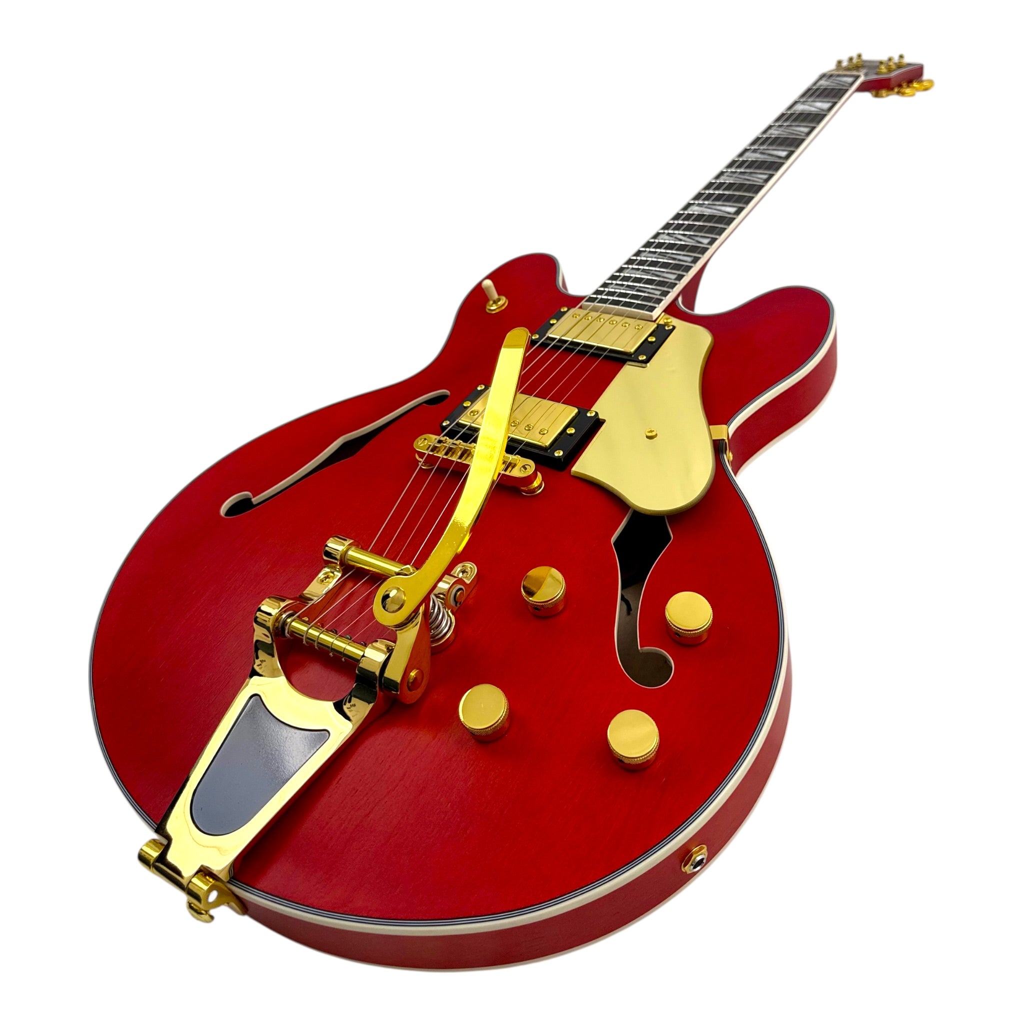 Haze SEG1975WRDS Maple Semi-Hollow Arched Top HES Electric Guitar in Wine Red w/ Vibrato Bar