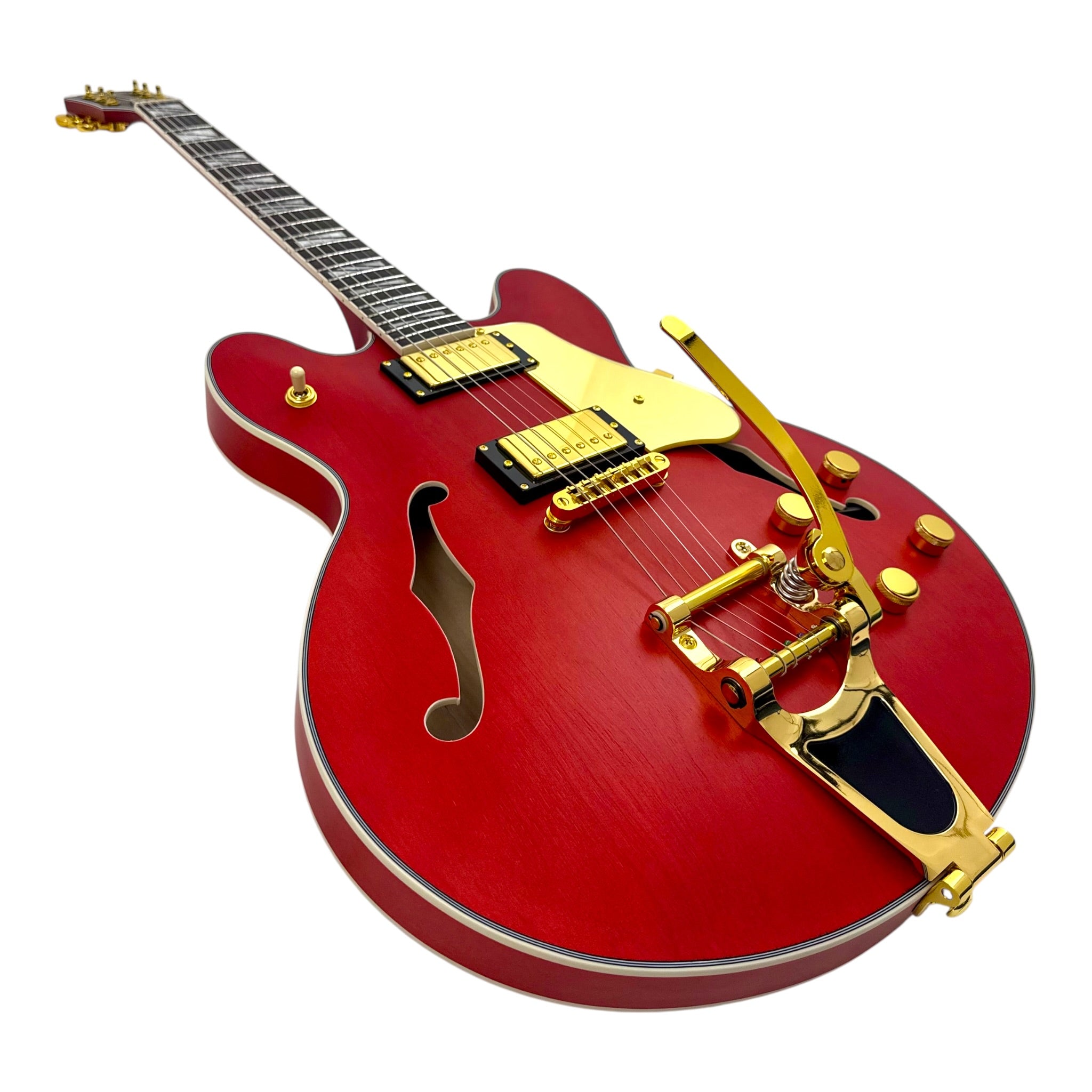 Haze SEG1975WRDS Maple Semi-Hollow Arched Top HES Electric Guitar in Wine Red w/ Vibrato Bar