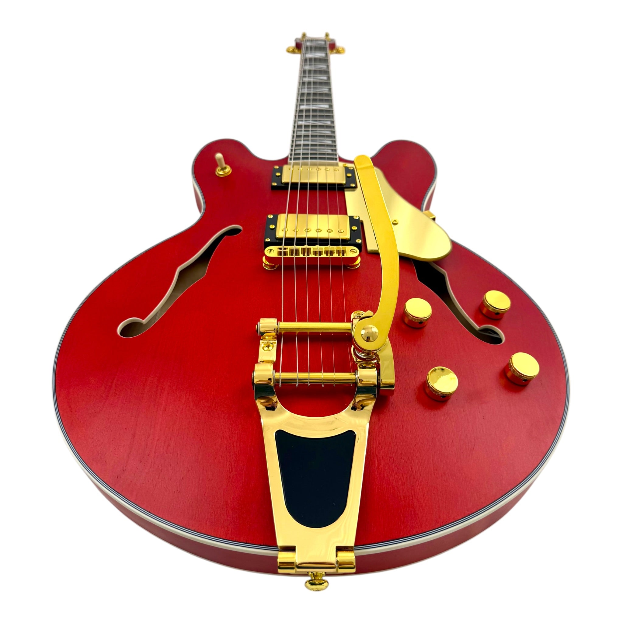 Haze SEG1975WRDS Maple Semi-Hollow Arched Top HES Electric Guitar in Wine Red w/ Vibrato Bar