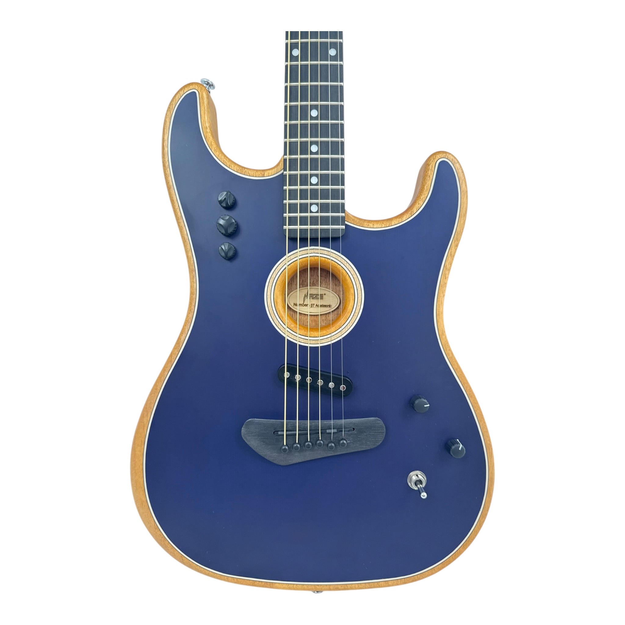 Haze STACOUSTASONIC “SonicBlend” Okoume Hollow-Body Hybrid HST Electric-Acoustic Guitar in Matte Deep Blue