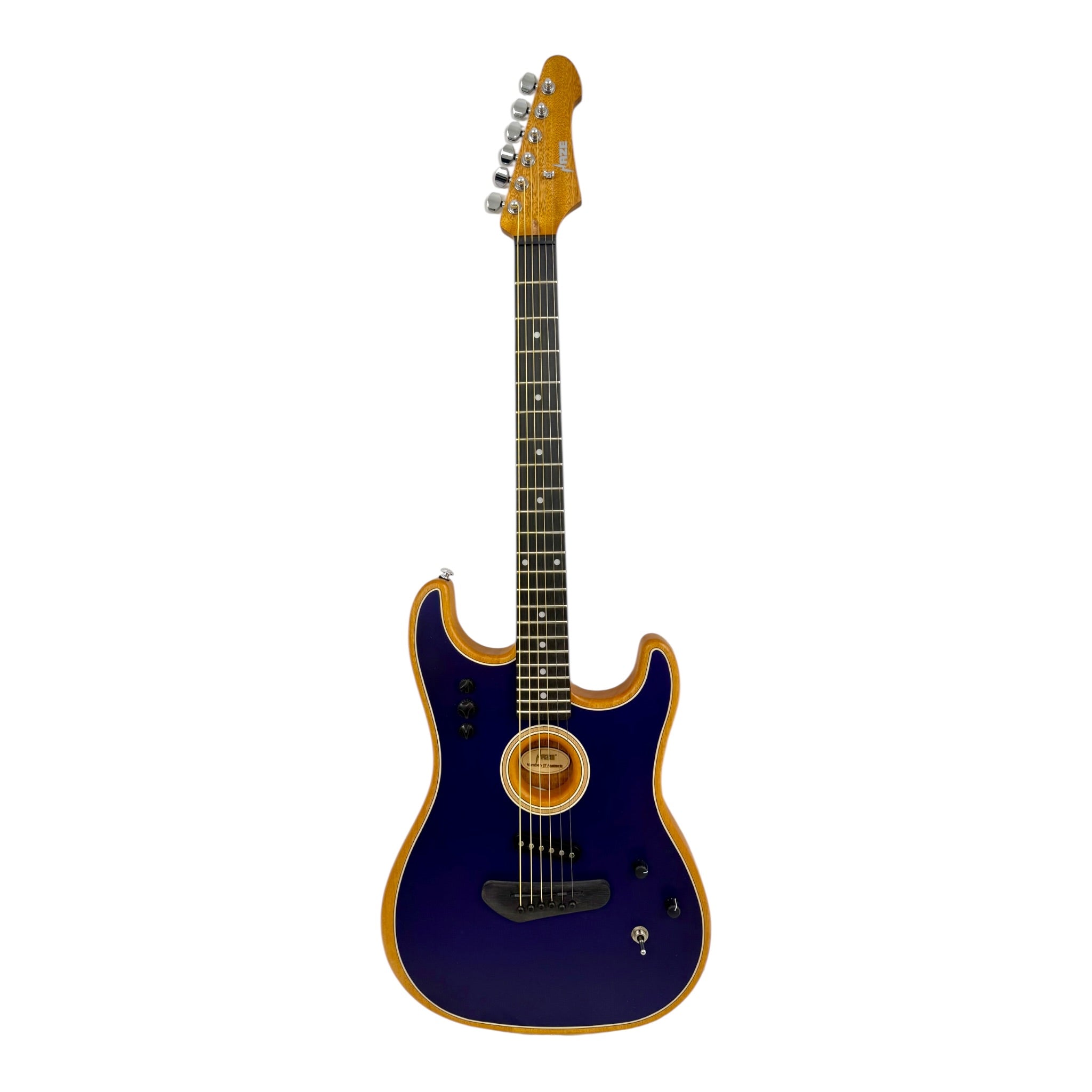Haze STACOUSTASONIC “SonicBlend” Okoume Hollow-Body Hybrid HST Electric-Acoustic Guitar in Matte Deep Blue