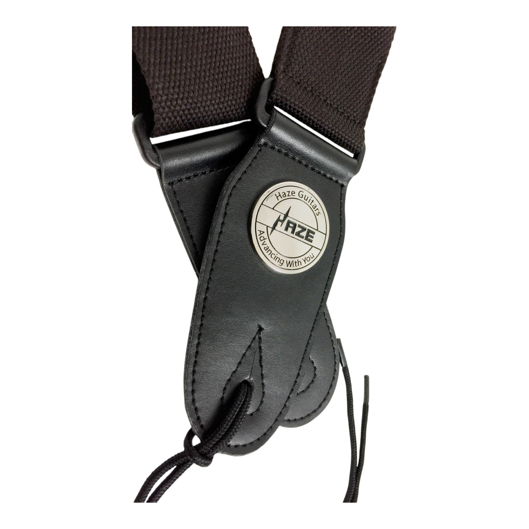 Haze STRPBLK Premium Cotton Guitar Strap – Matte Black with Silver Medallion