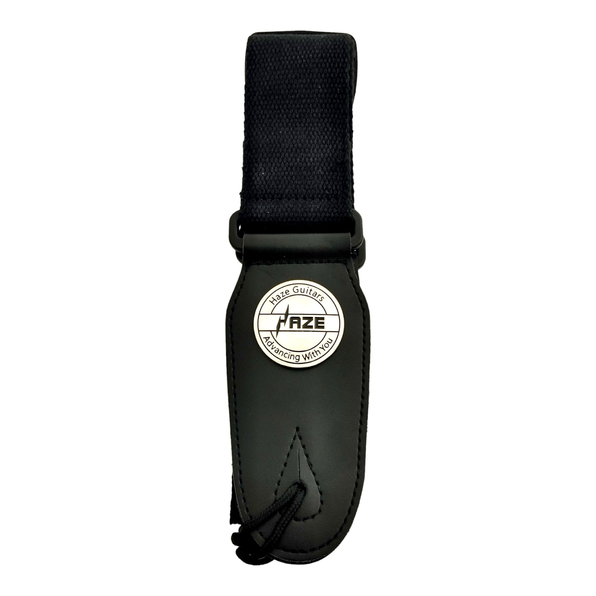 Haze STRPBLK Premium Cotton Guitar Strap – Matte Black with Silver Medallion
