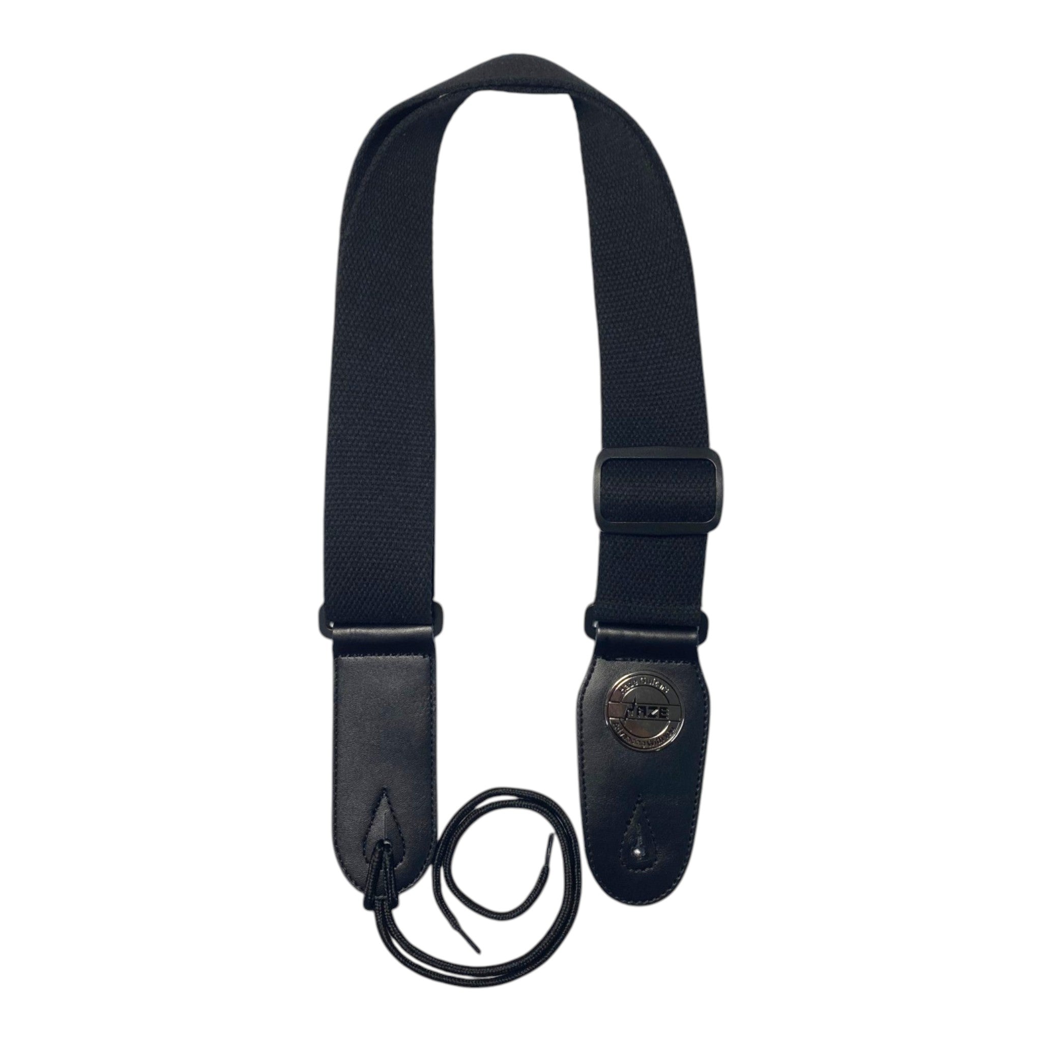 Haze STRPBLK Premium Cotton Guitar Strap – Matte Black with Silver Medallion