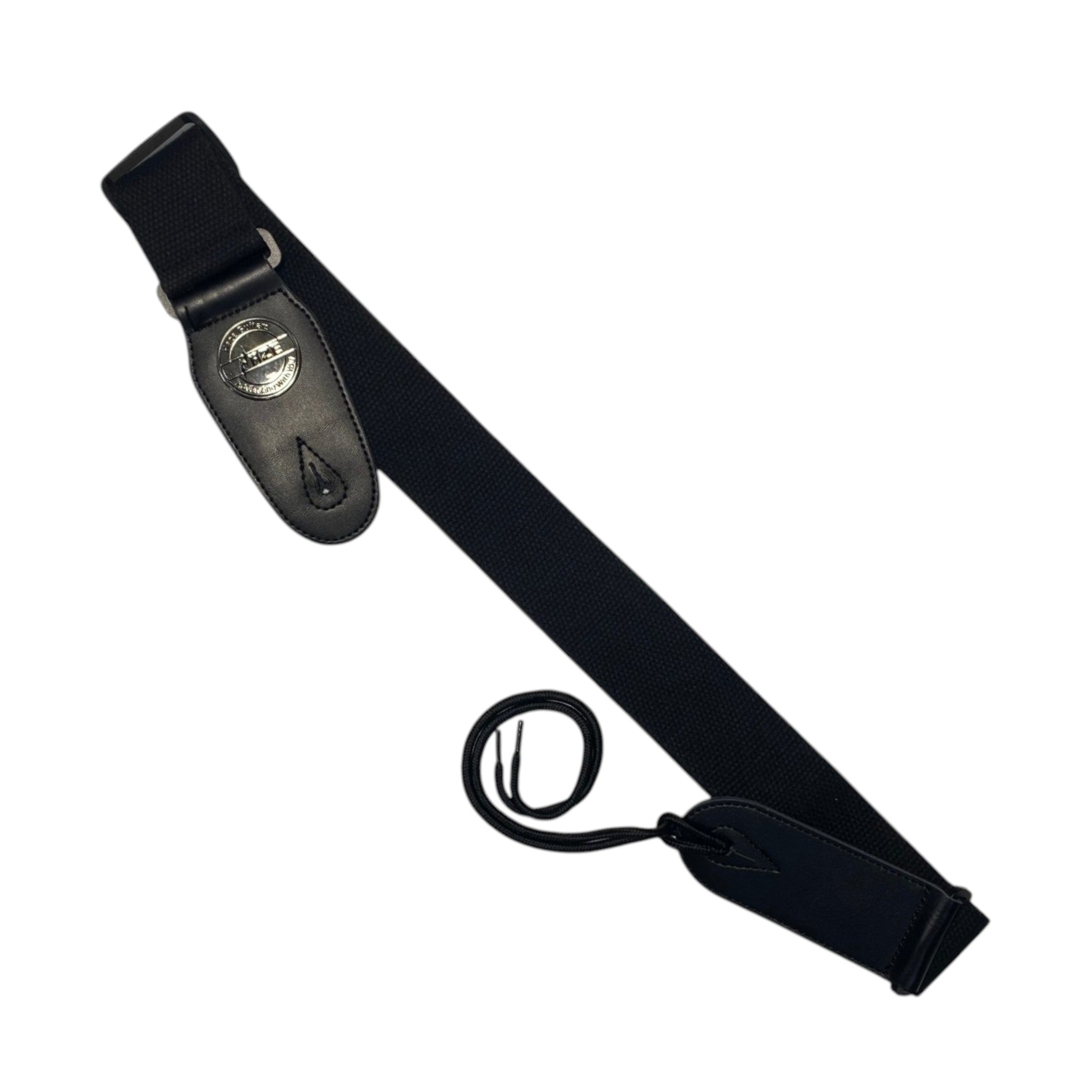 Haze STRPBLK Premium Cotton Guitar Strap – Matte Black with Silver Medallion