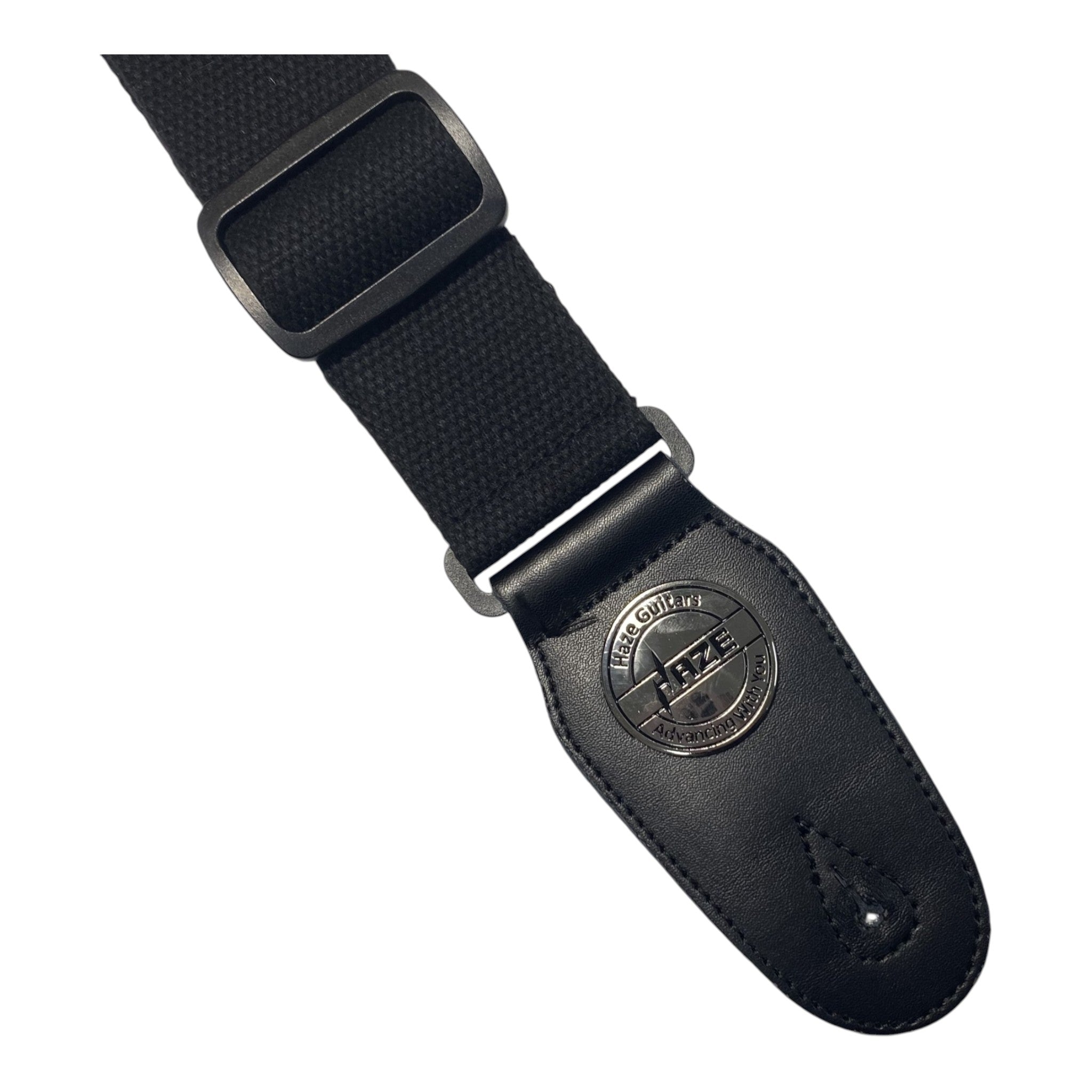 Haze STRPBLK Premium Cotton Guitar Strap – Matte Black with Silver Medallion