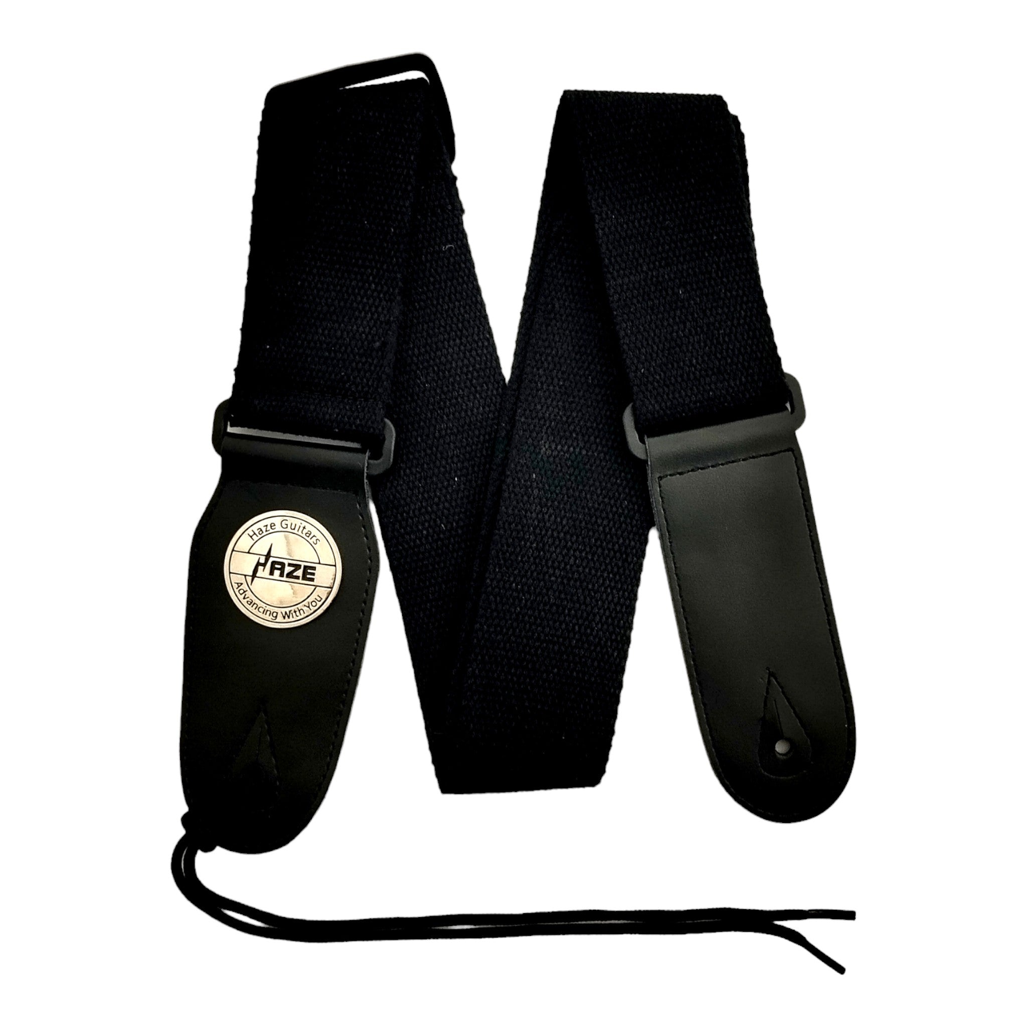 Haze STRPBLK Premium Cotton Guitar Strap – Matte Black with Silver Medallion
