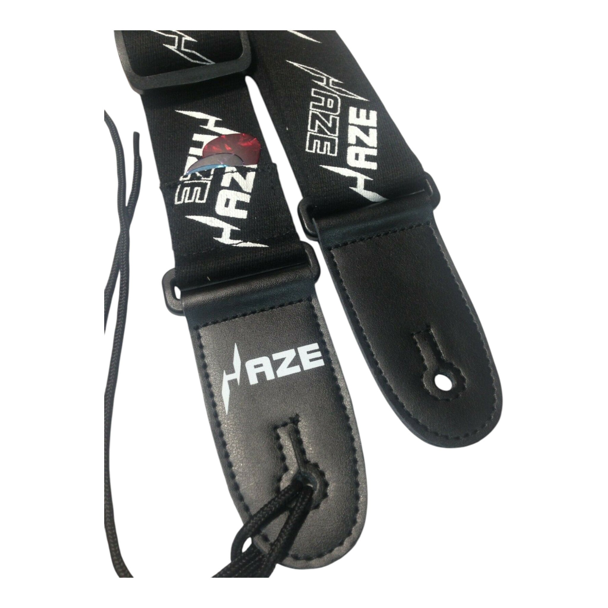Haze STRPLOGO Woven Nylon Guitar Strap – Black Satin with Logo Print