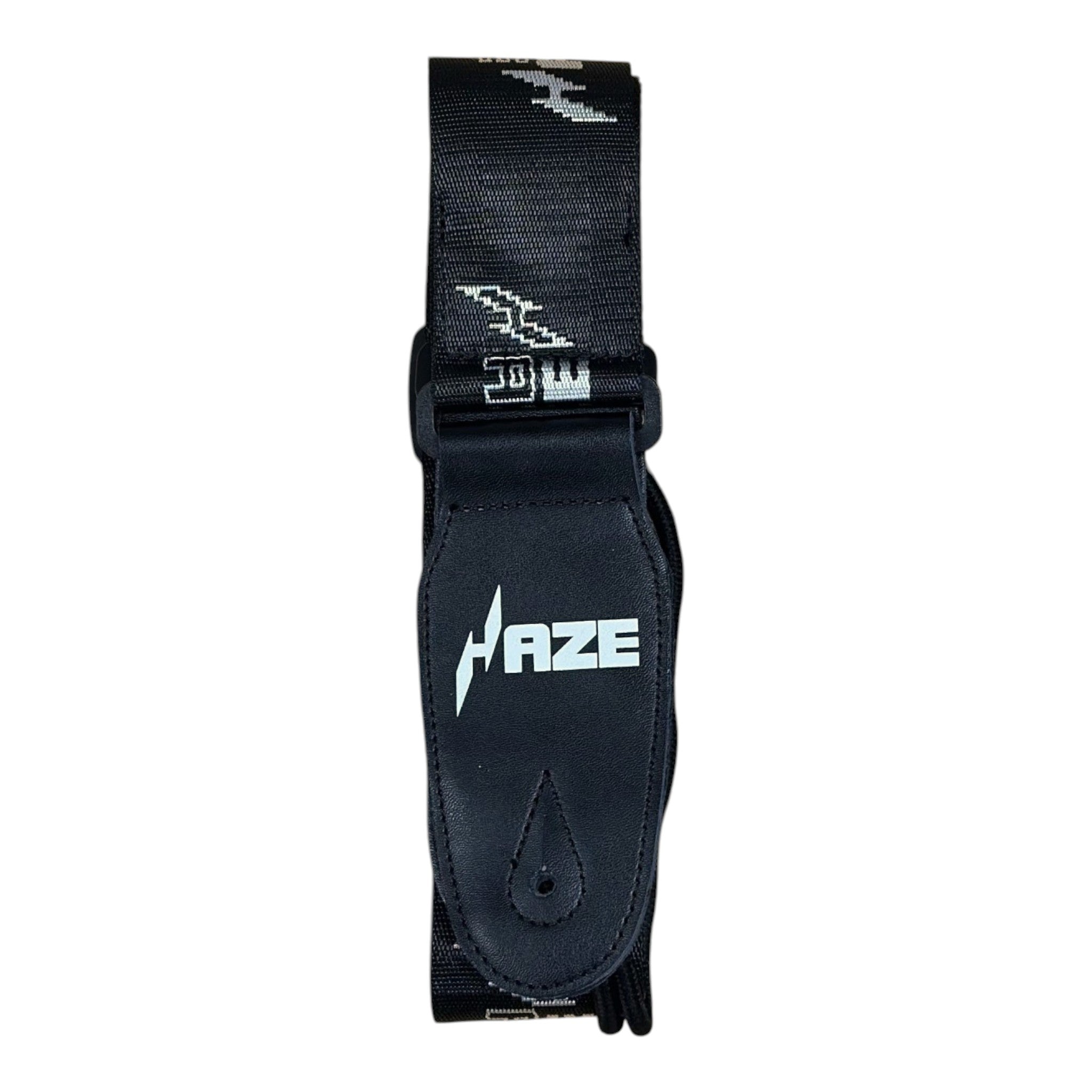 Haze STRPLOGO Woven Nylon Guitar Strap – Black Satin with Logo Print