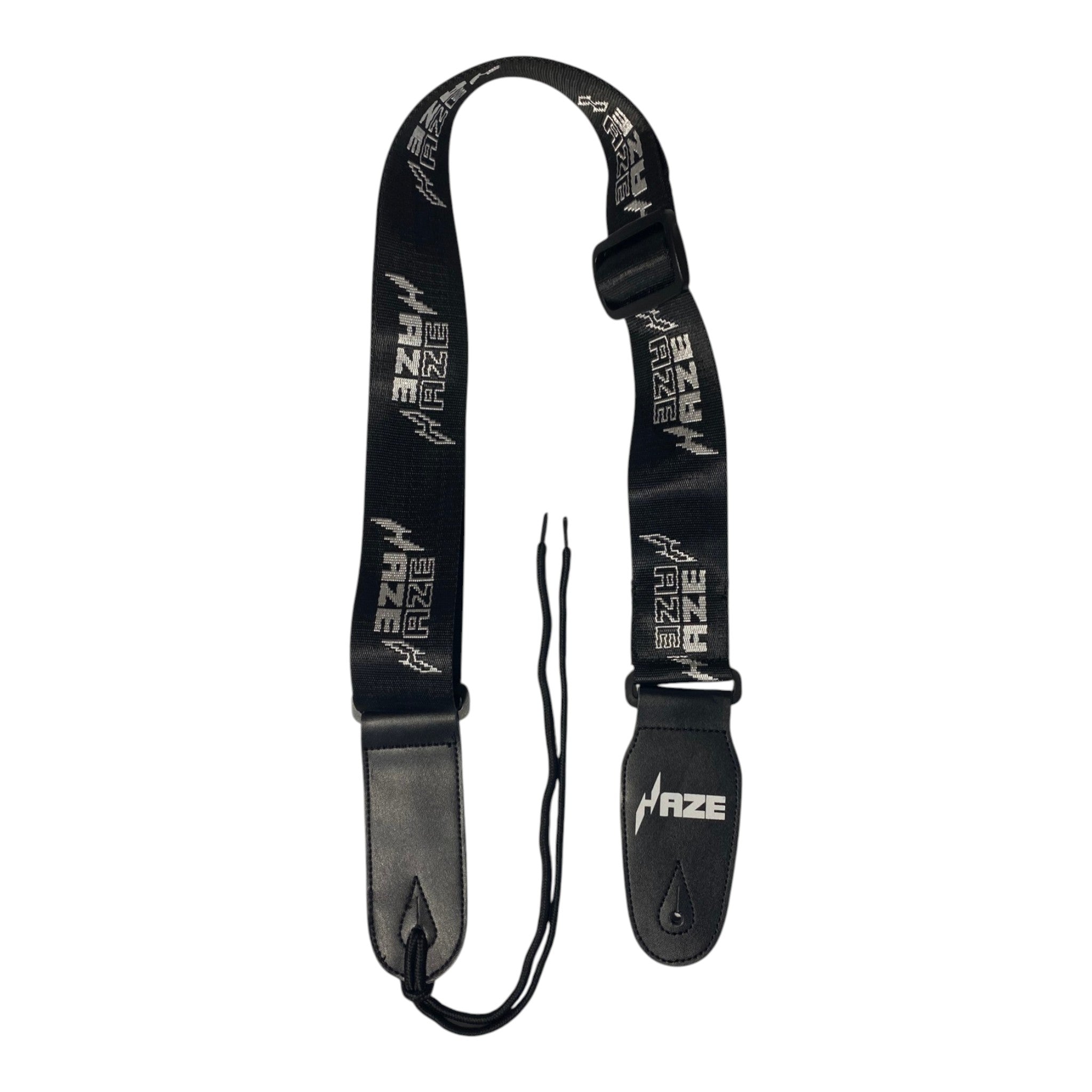 Haze STRPLOGO Woven Nylon Guitar Strap – Black Satin with Logo Print