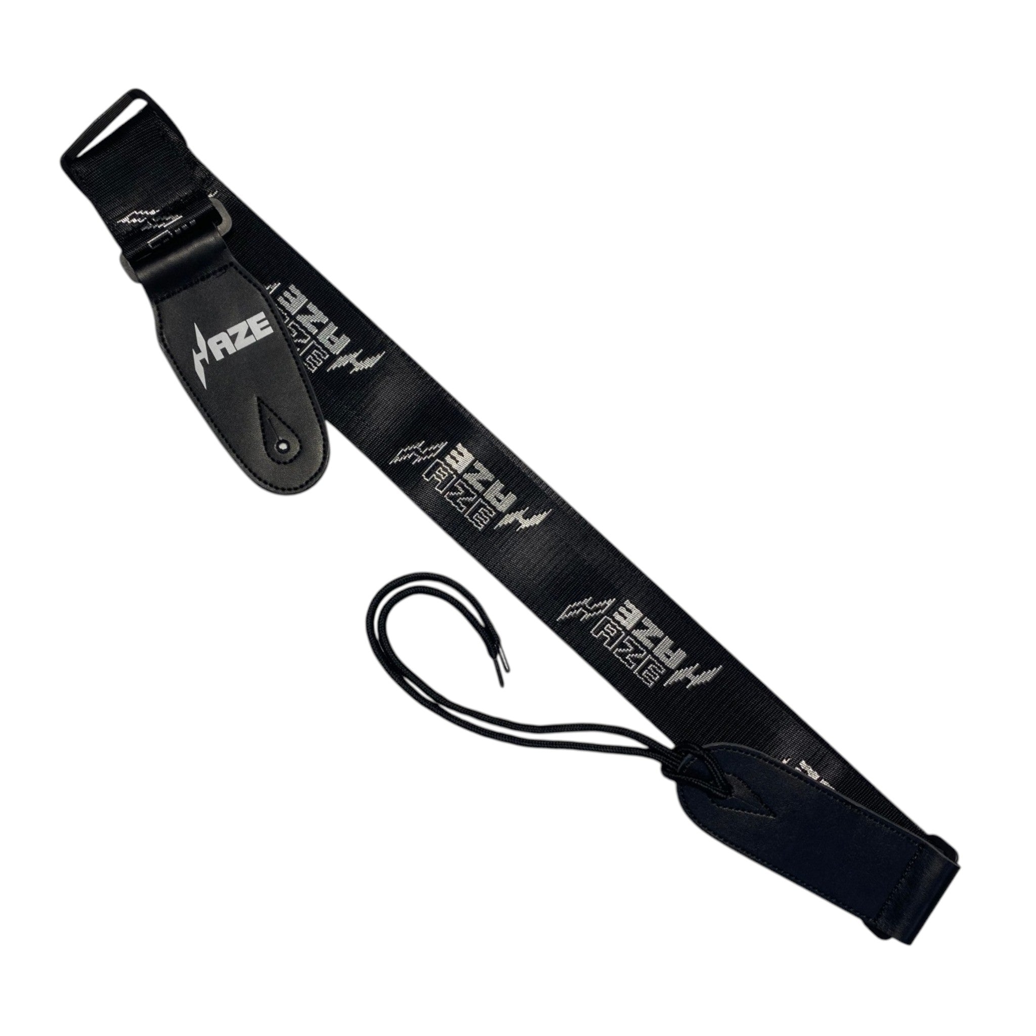 Haze STRPLOGO Woven Nylon Guitar Strap – Black Satin with Logo Print