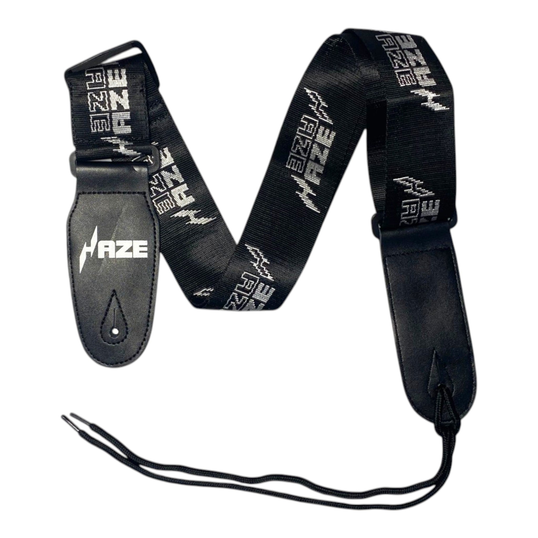 Haze STRPLOGO Woven Nylon Guitar Strap – Black Satin with Logo Print