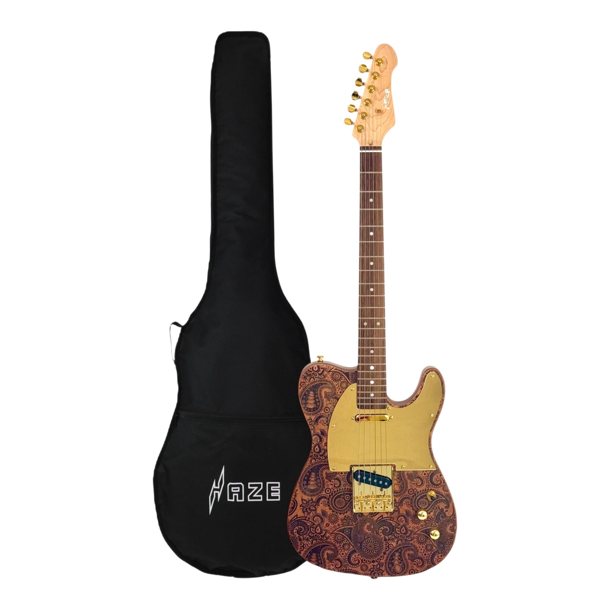 Haze TL197 Engraved Woodgrain "Buta" Electric Guitar with Single Coils