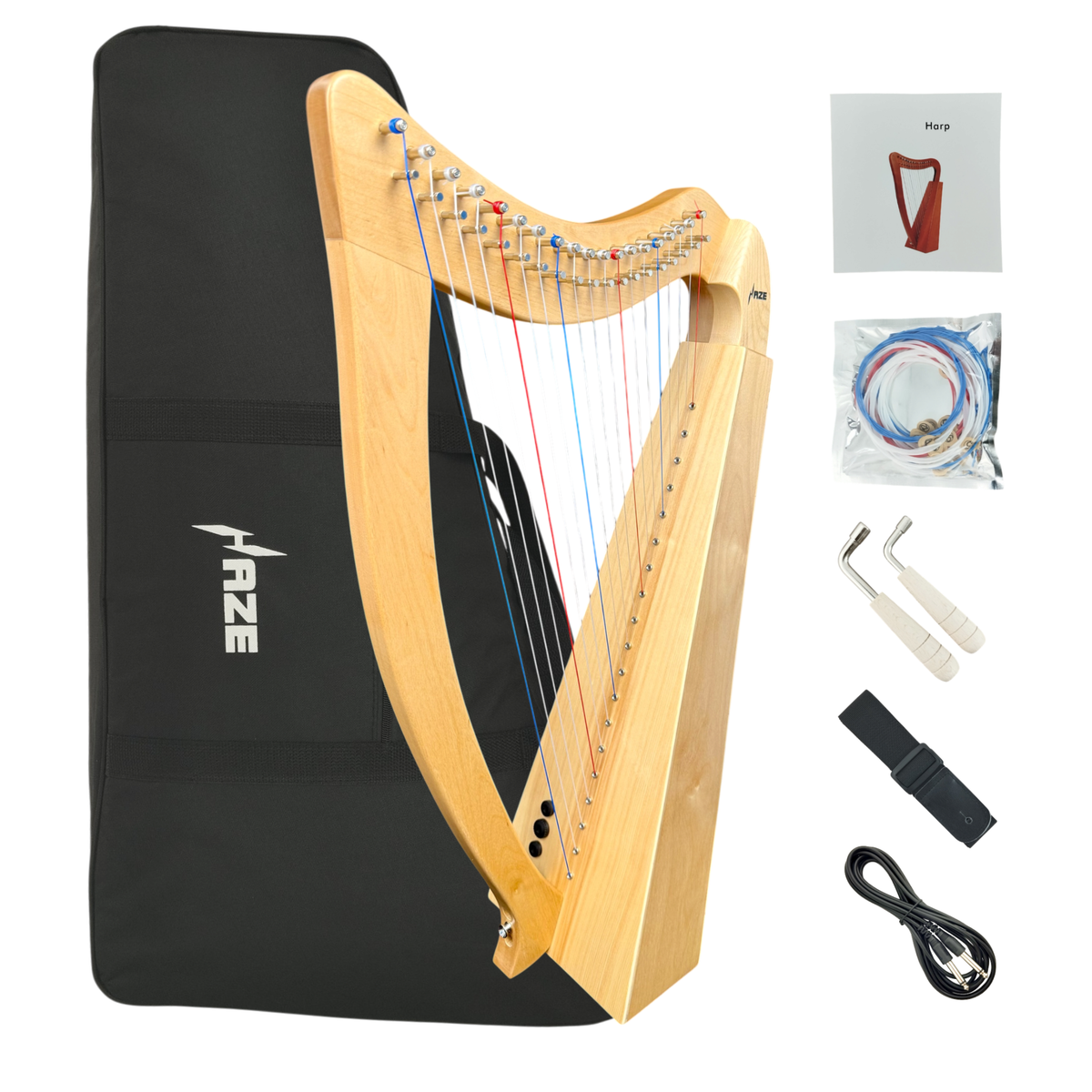 Haze WH19MSEQ 19-String Acoustic-Electric Lap Harp - Natural Maple Harp with Sitka Spruce Soundboard