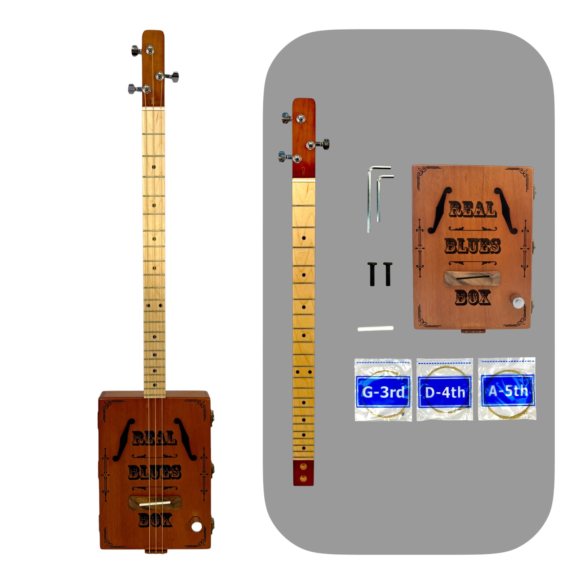 Haze "Blues" Mahogany Body 3-String Cigar Box Guitar Complete DIY Kit - Passive Piezo Pickup - X1 (Optional Slide Available)