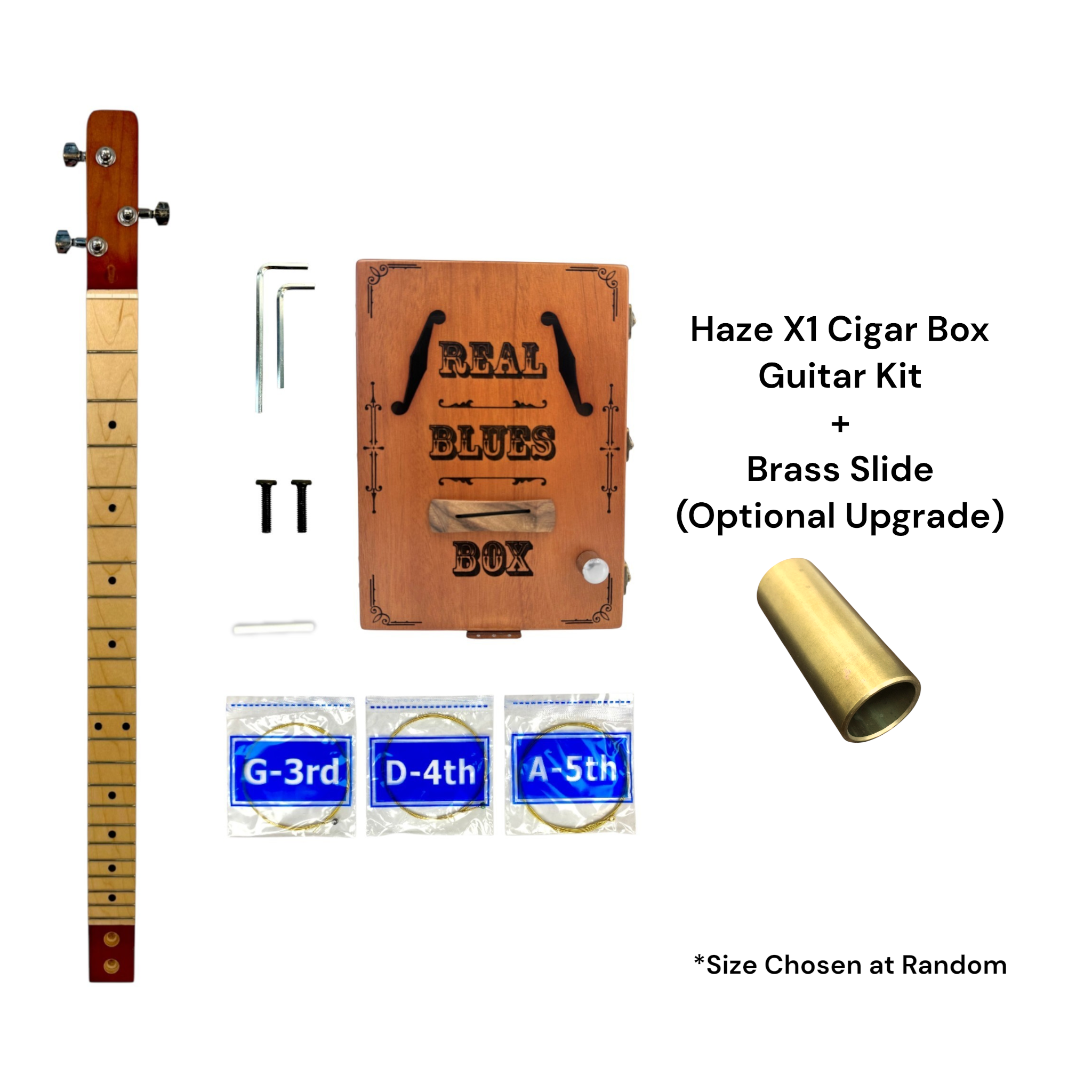 Haze X1 "Blues" Mahogany Body 3-String Cigar Box Guitar Complete DIY Kit - Passive Piezo Pickup (Optional Slide Available)