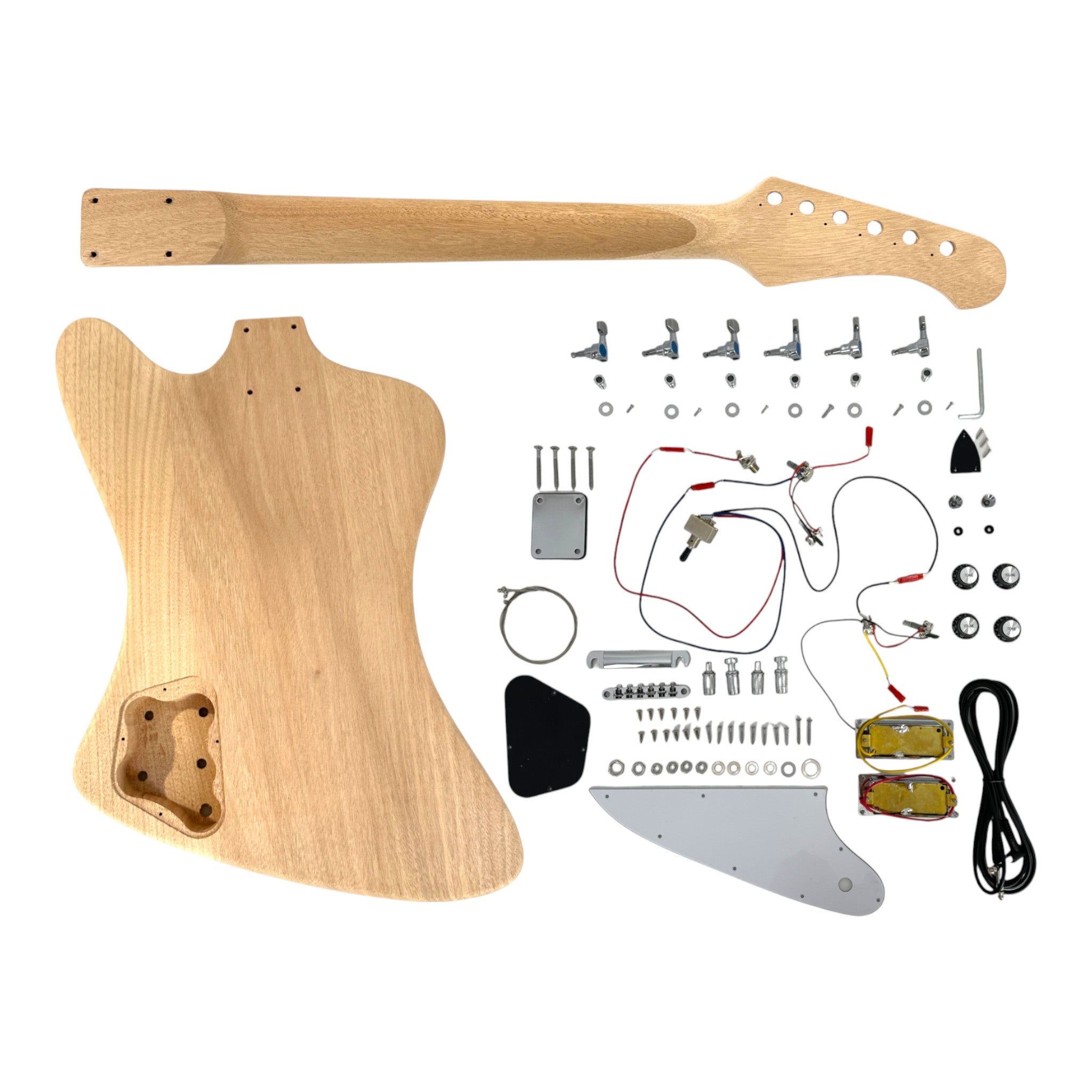 HSFB1930MDIY Solid Mahogany Bolt-On Neck HFB H-H Electric Guitar DIY Kit - Complete No-Soldering w/ White Pickguard & Chrome Hardware